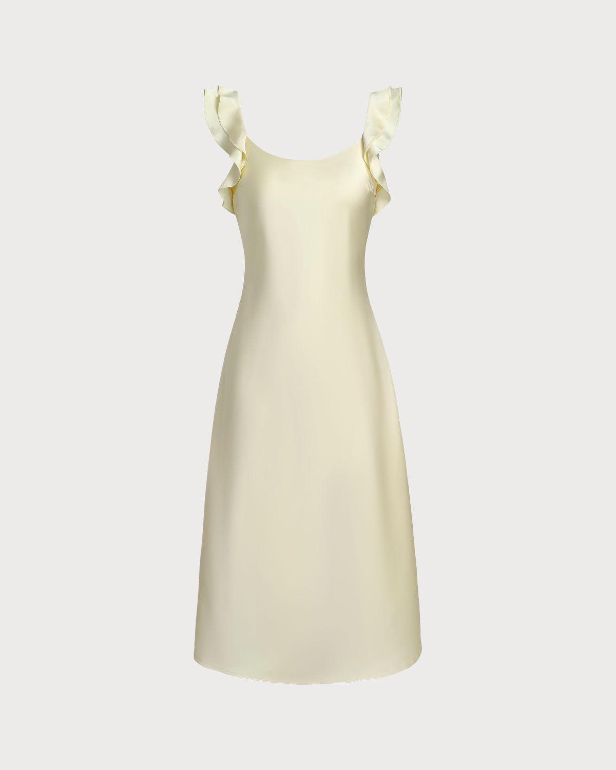 Blue Square Neck Ruffle Satin Midi Dress Product Image