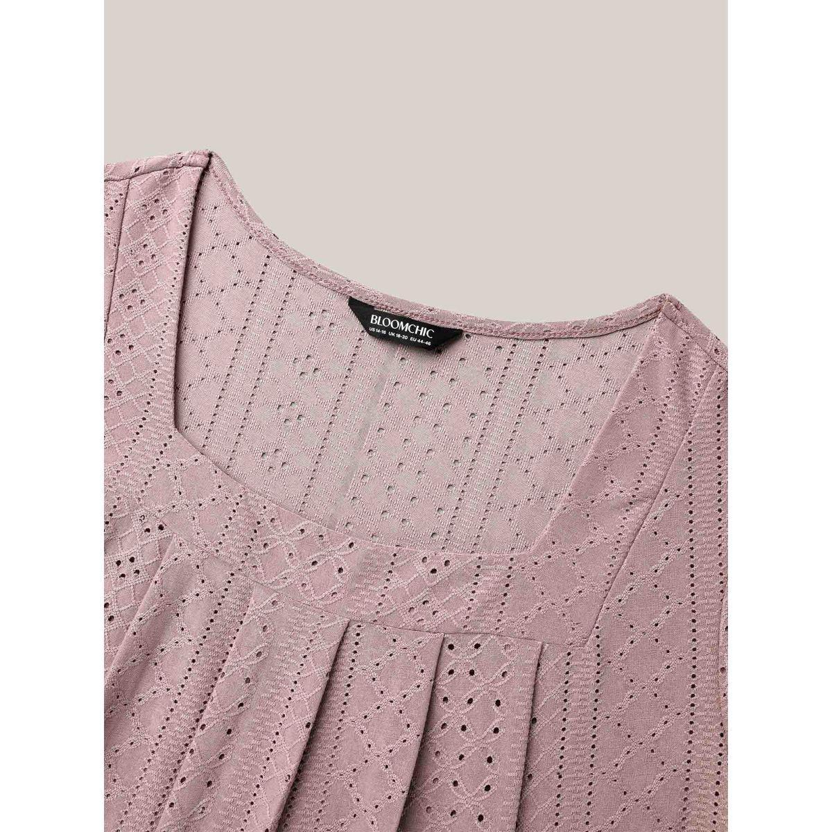 Plus Size Textured Cut-Out Square Neck Shirt DustyPink Women Casual Texture Square Neck Everyday T-shirts BloomChic 10/M Product Image
