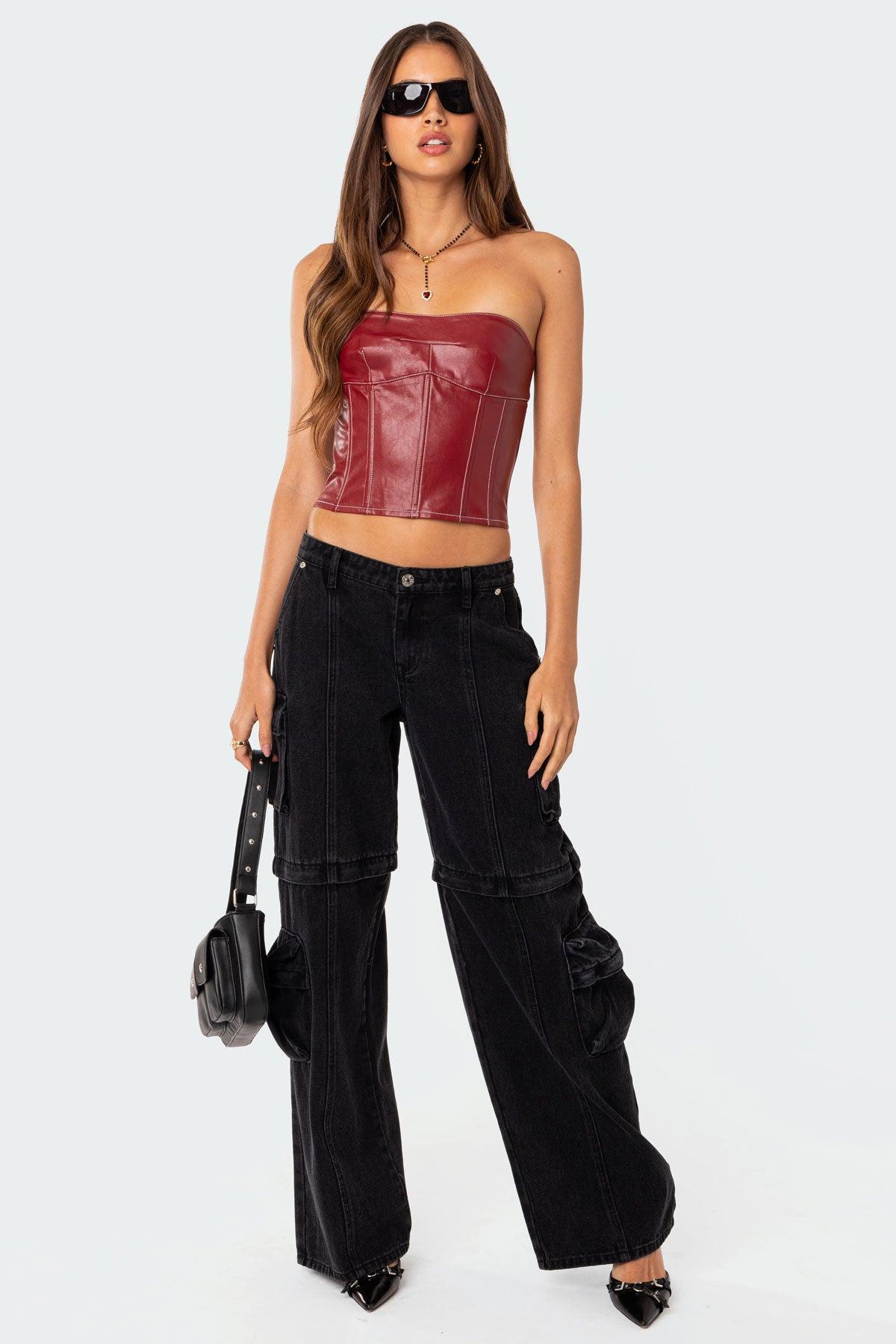 Moss Faux Leather Lace Up Corset Product Image