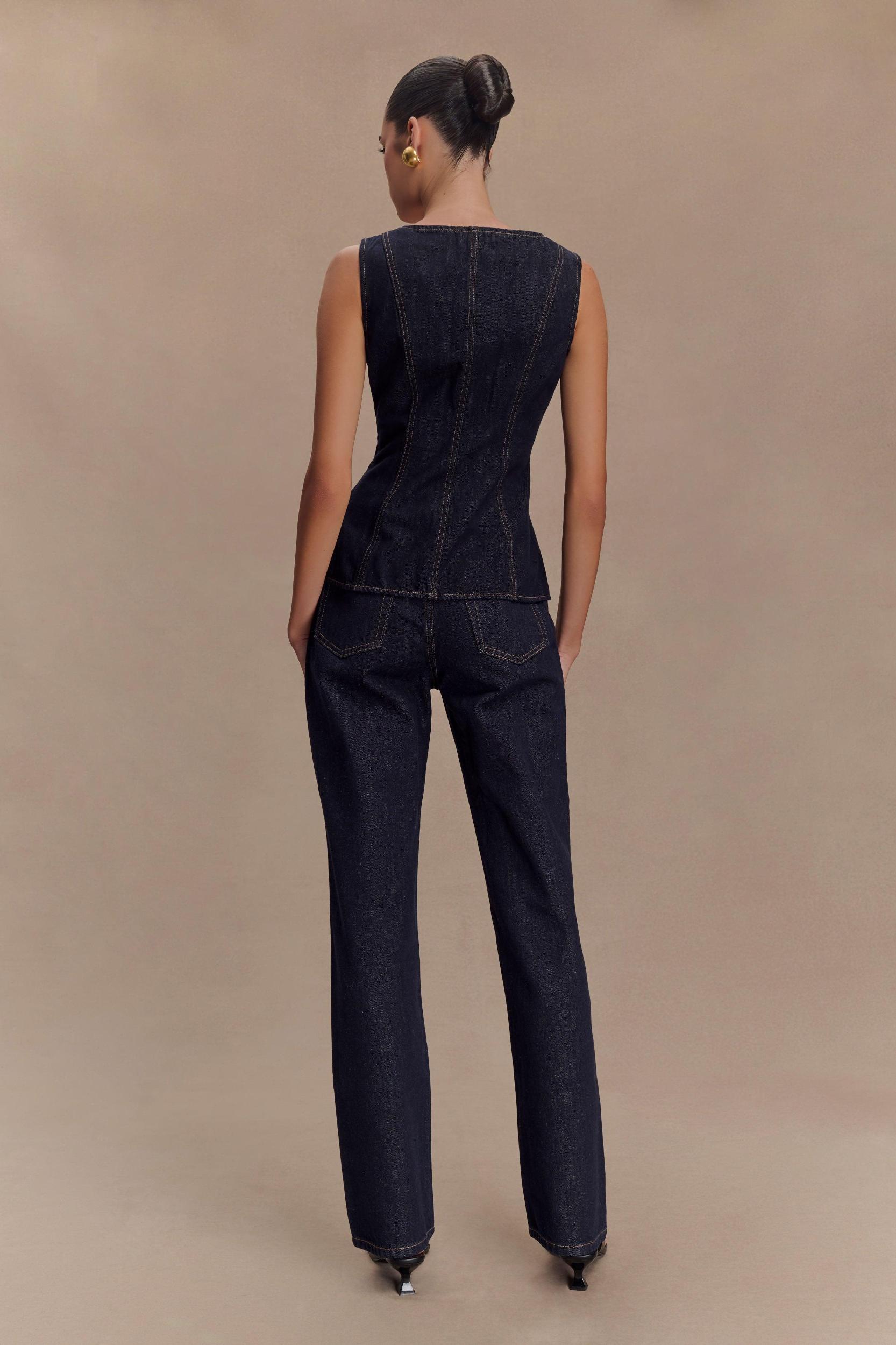 Janine High Waisted Straight Leg Jeans - Washed Indigo Blue Product Image