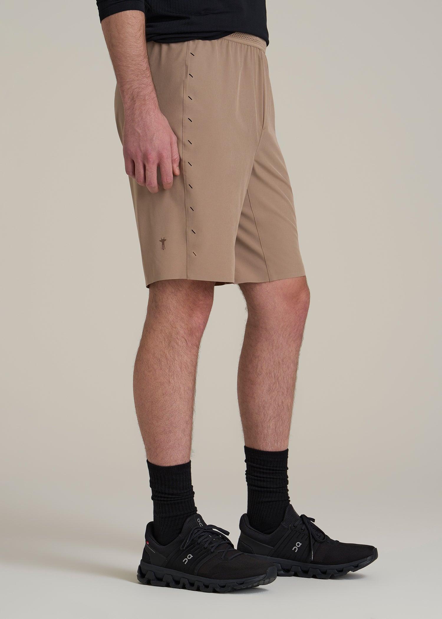 Featherweight Perforated Training Shorts for Tall Men in Dark Sand Product Image