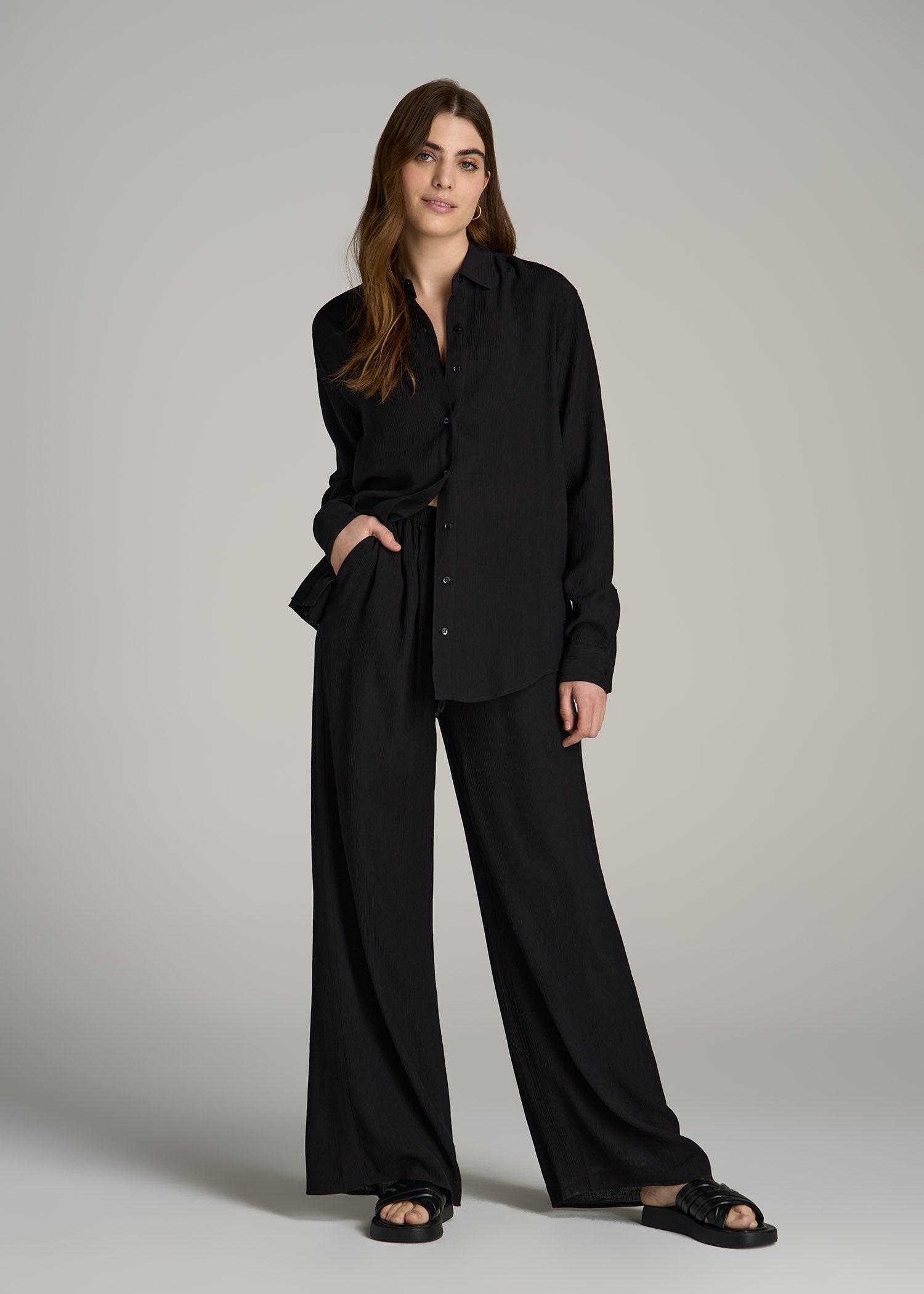 Long Sleeve Crinkle Tall Women's Blouse in Steel Blue Product Image