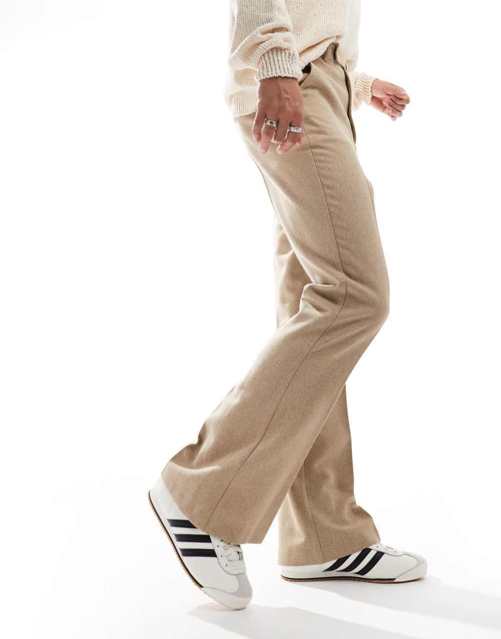 ASOS DESIGN smart high waist flared wool mix pants in stone Product Image