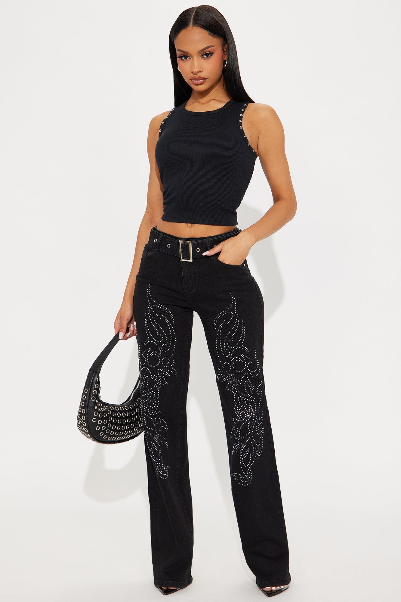 She's Got You Embellished Wide Leg Denim Jeans - Black Female Product Image