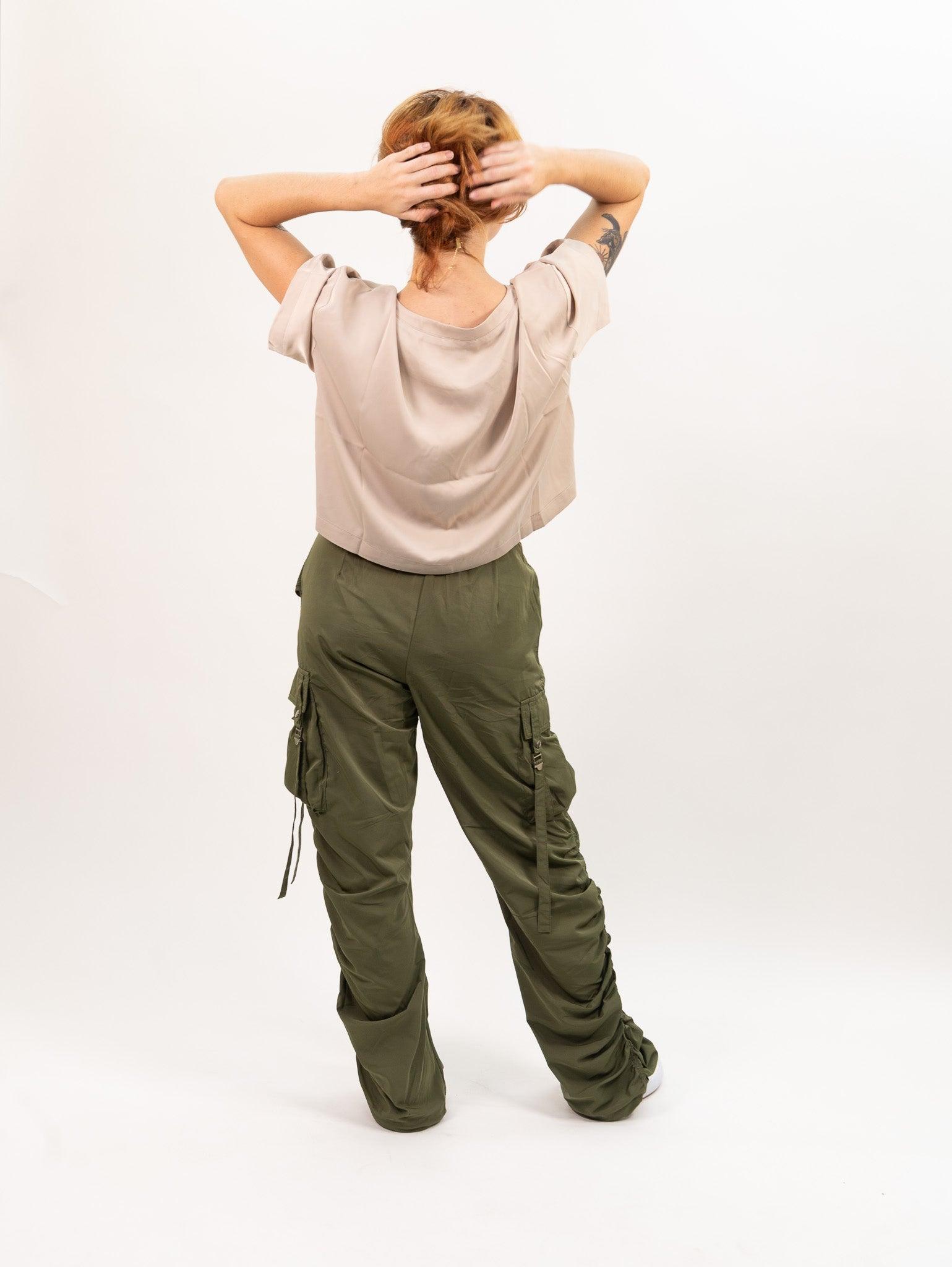 Moon River Wide Leg Ruched Bungee Cargo Pants - Olive Product Image