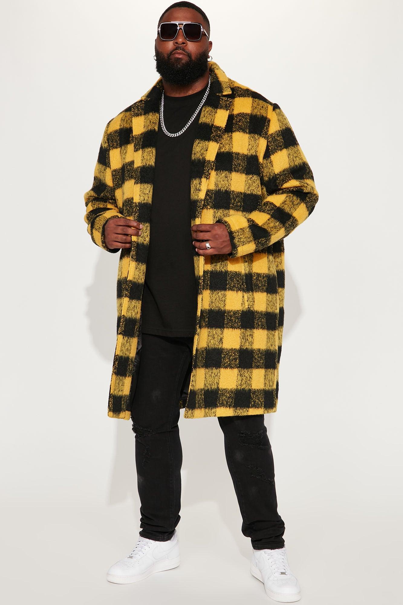 Extraordinary Brushed Mohair Wool Long Coat - Yellow/combo Product Image