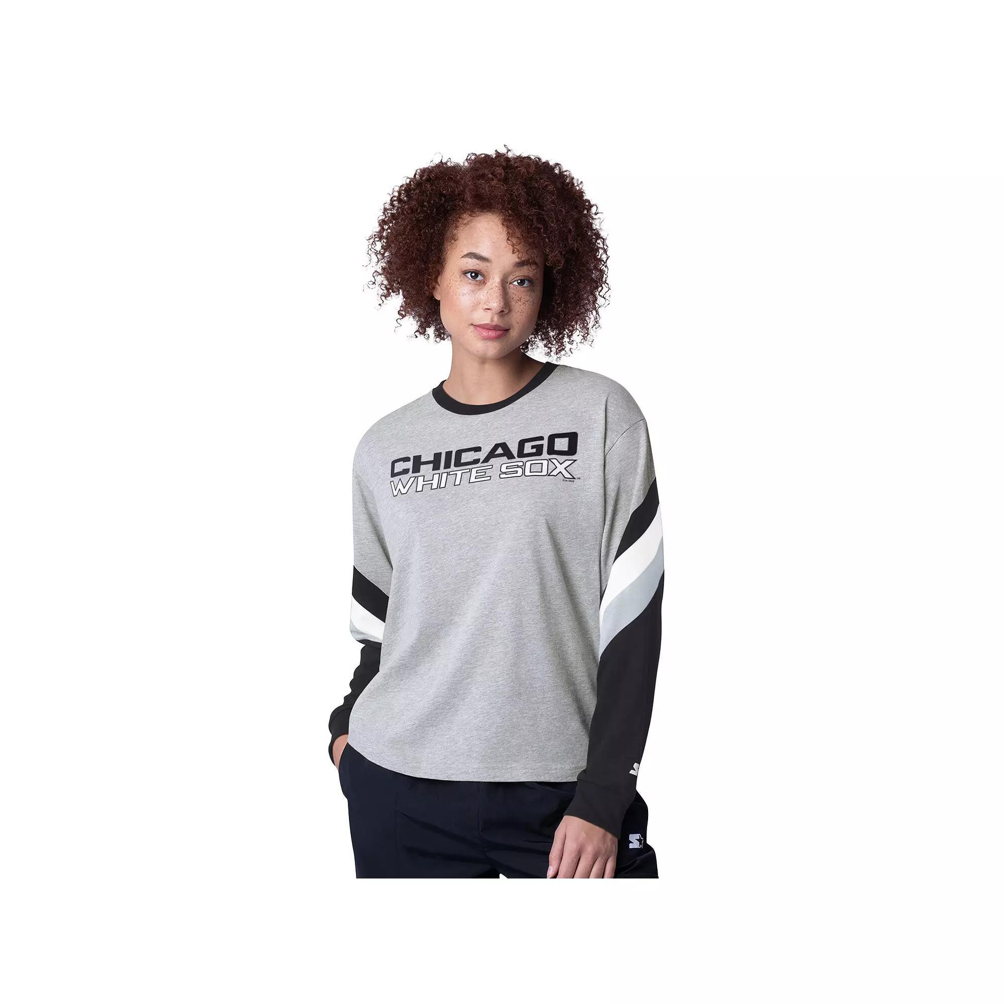 Women's Starter Heather Gray Chicago White Sox Triple A Fashion Color Block Long Sleeve Top, Size: Medium, Grey Product Image