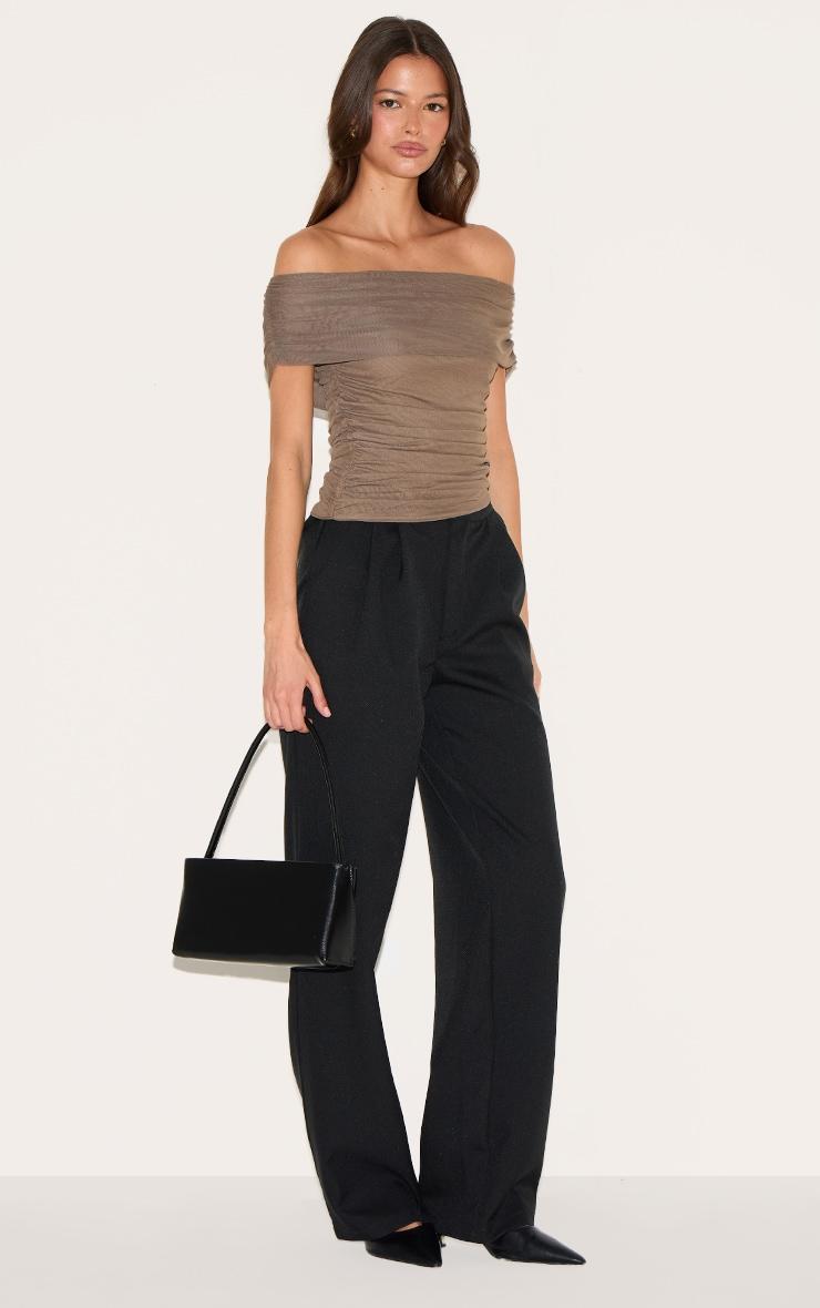 Mushroom Mesh Foldover Ruched Bandeau Top Product Image