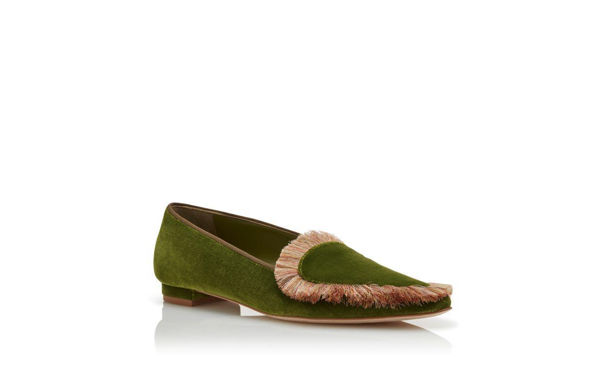 AGOFRAN Green Velvet Fringe Detail Loafers Product Image