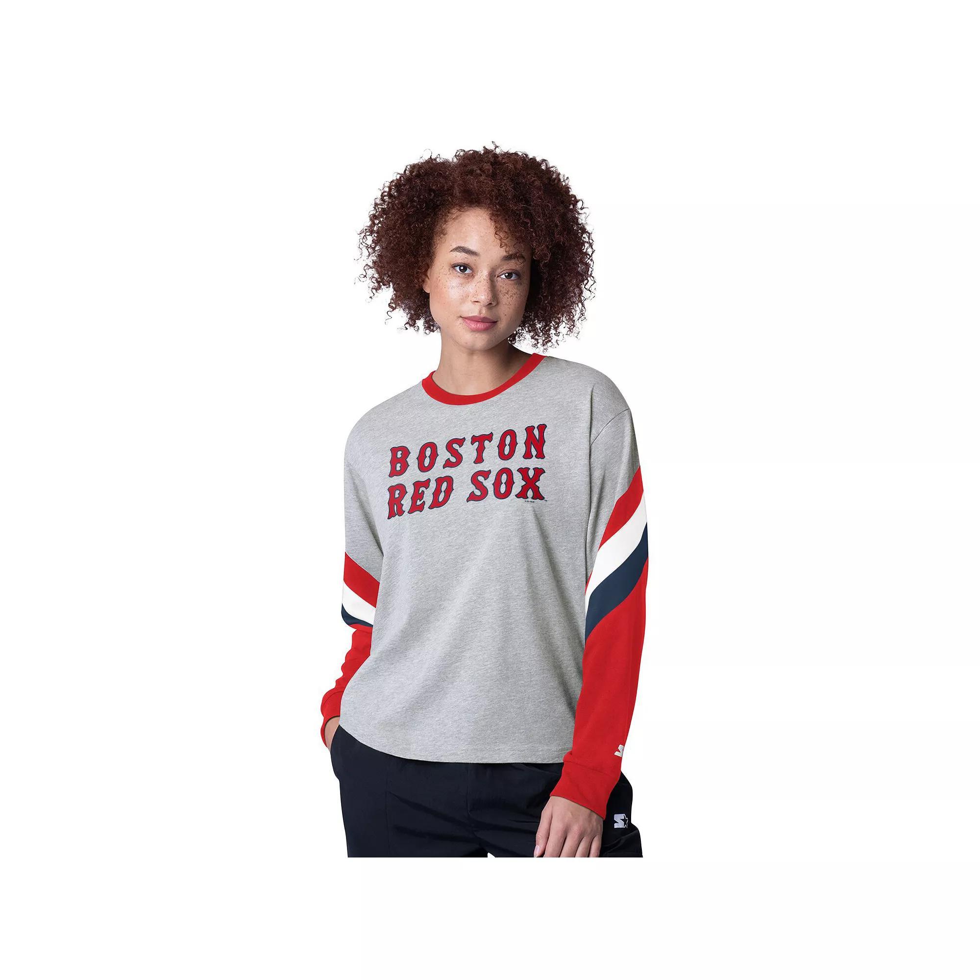 Women's Starter Heather Gray Boston Red Sox Triple A Fashion Color Block Long Sleeve Top, Size: 2XL, Grey Product Image