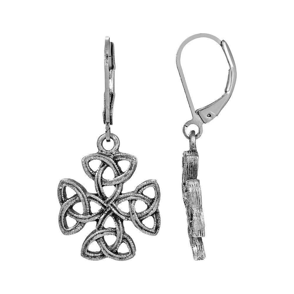 Symbols of Faith Silver Tone Celtic Trinity Cross Earrings, Womens Product Image