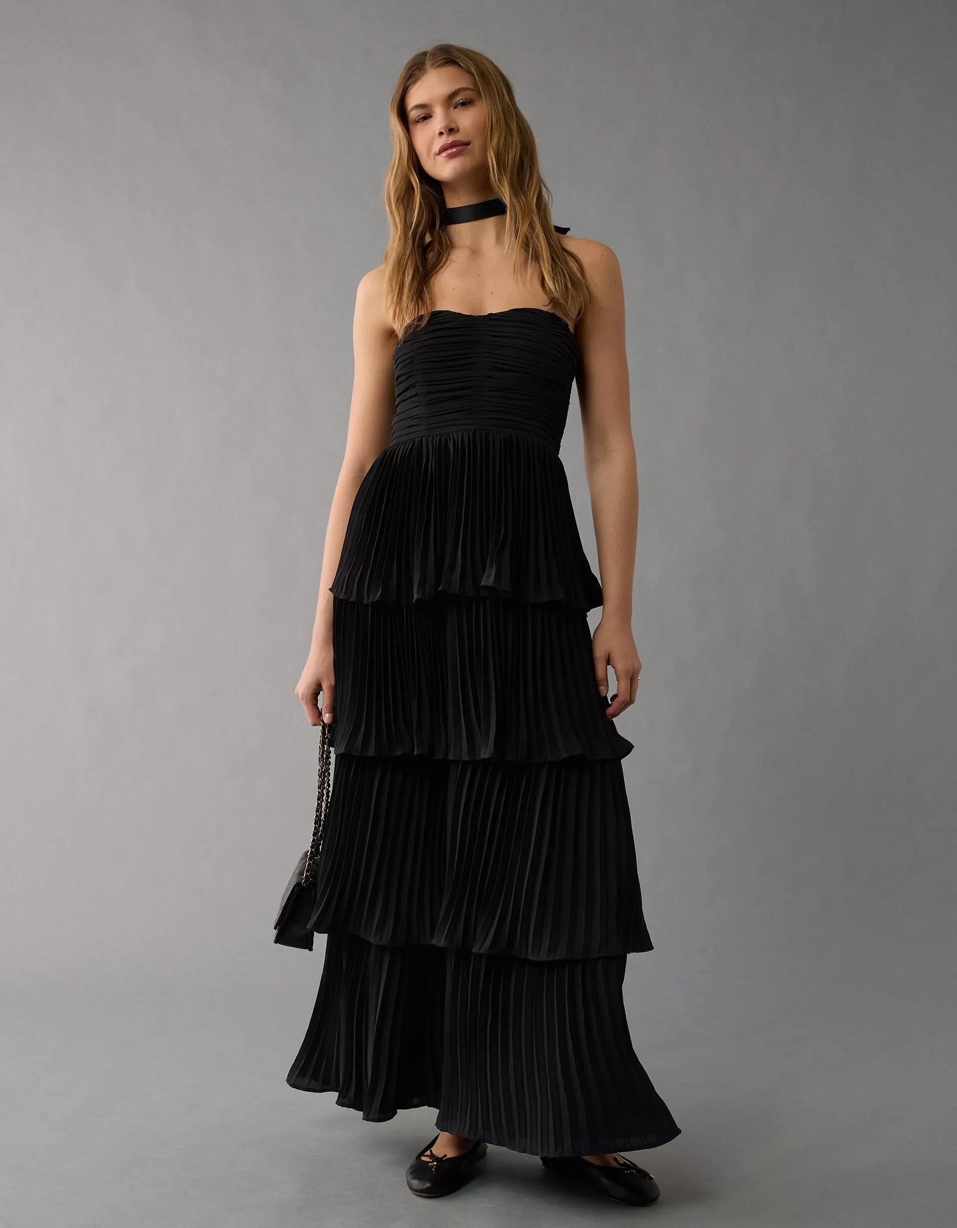 AE Tiered Pleated Maxi Dress Product Image