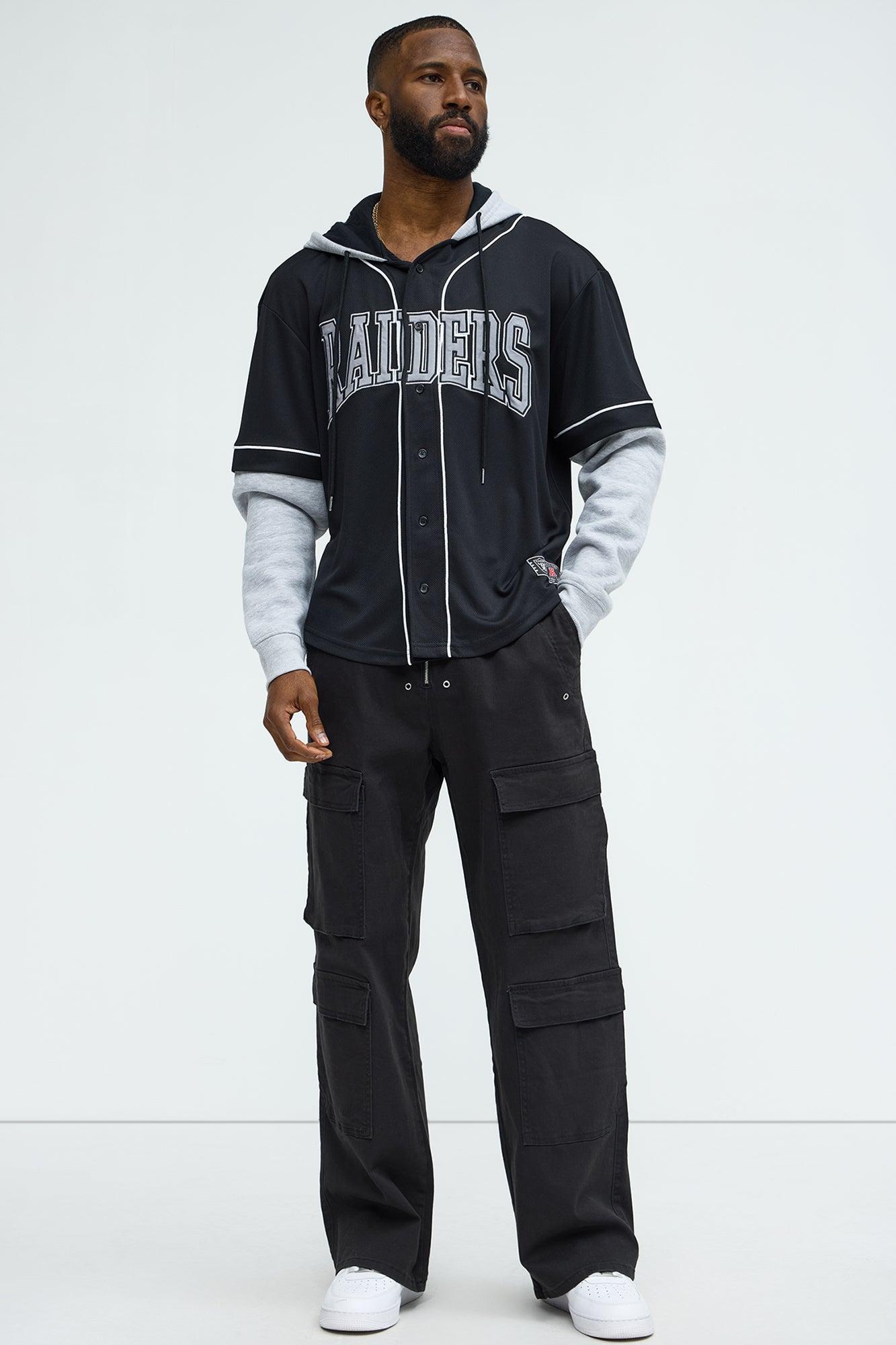 Raiders Clean Up Baseball Hoodie - Grey/Black Product Image