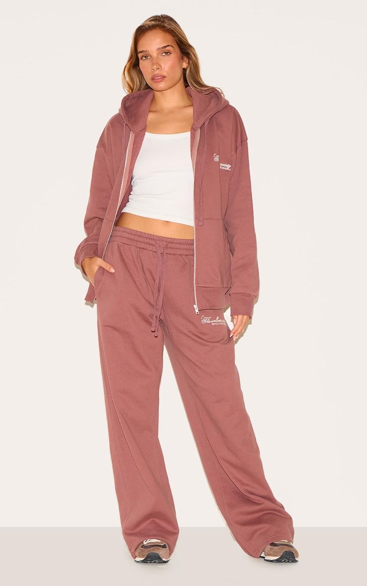  Mauve Healthy Body & Mind Premium Embroidered Zip Front Oversized Hoodie Product Image