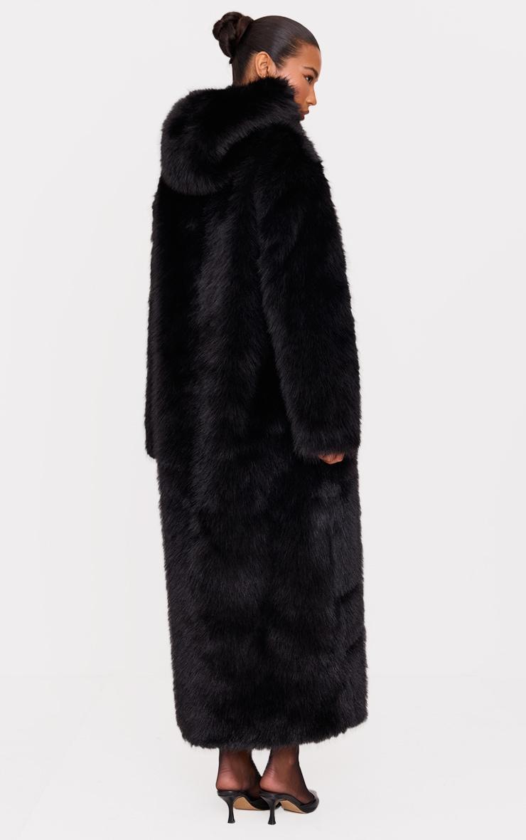Black Hooded Faux Fur Maxi Coat Product Image