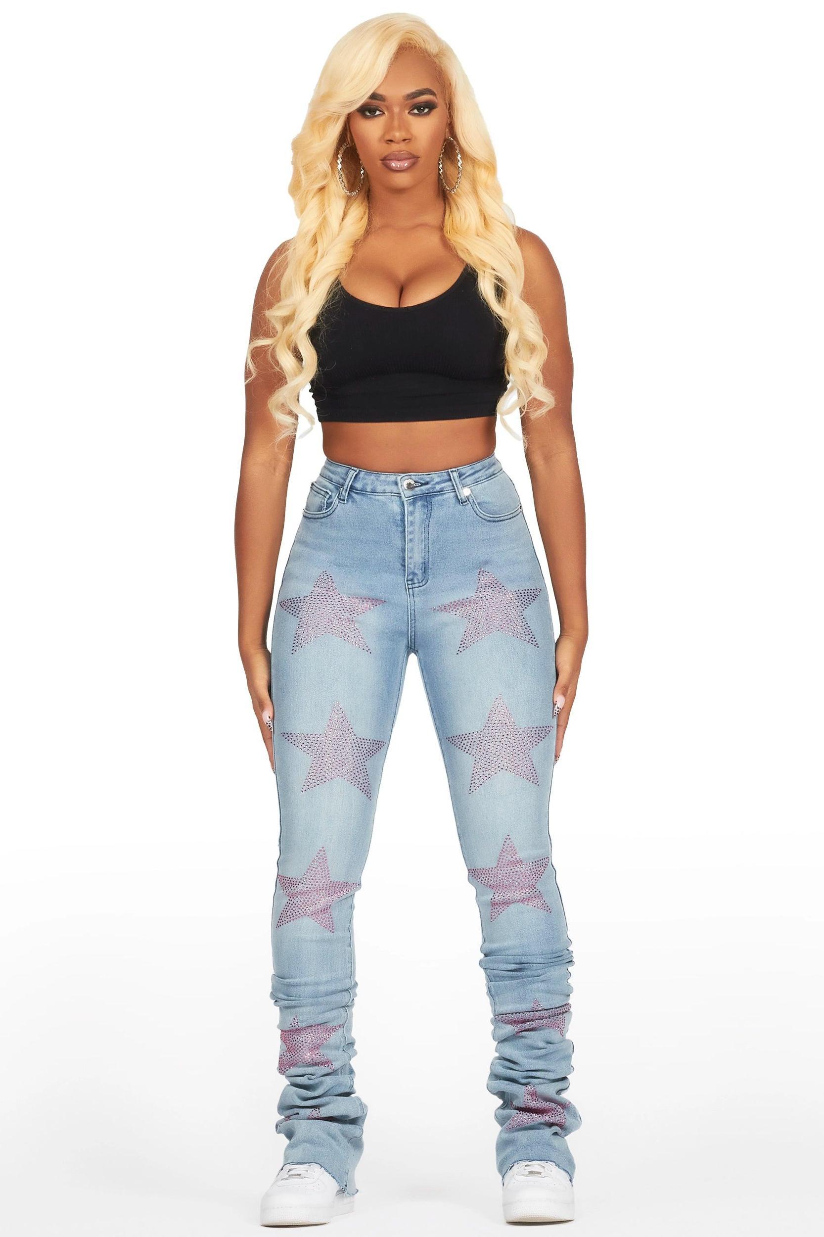 Stargirl Med. Wash Rhinestone Super Stacked Jean Female Product Image