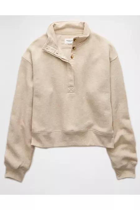 AE Cropped Henley Fleece Sweatshirt Women's Product Image