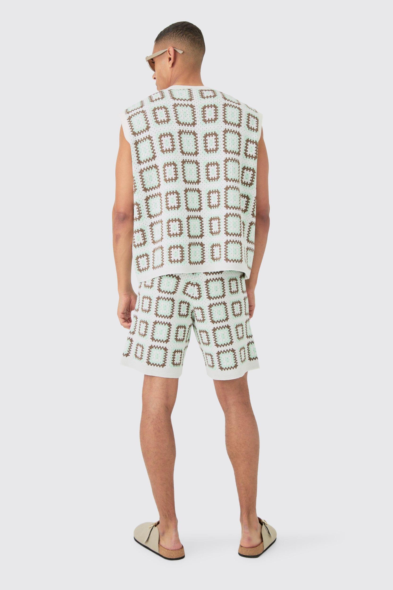 Oversized V Neck Crochet Knitted Tank | boohooMAN USA Product Image