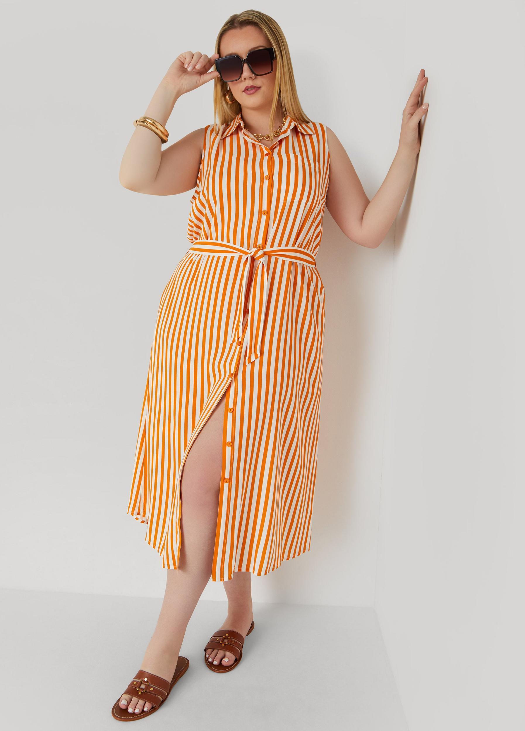 Button Front Striped Shirtdress Product Image