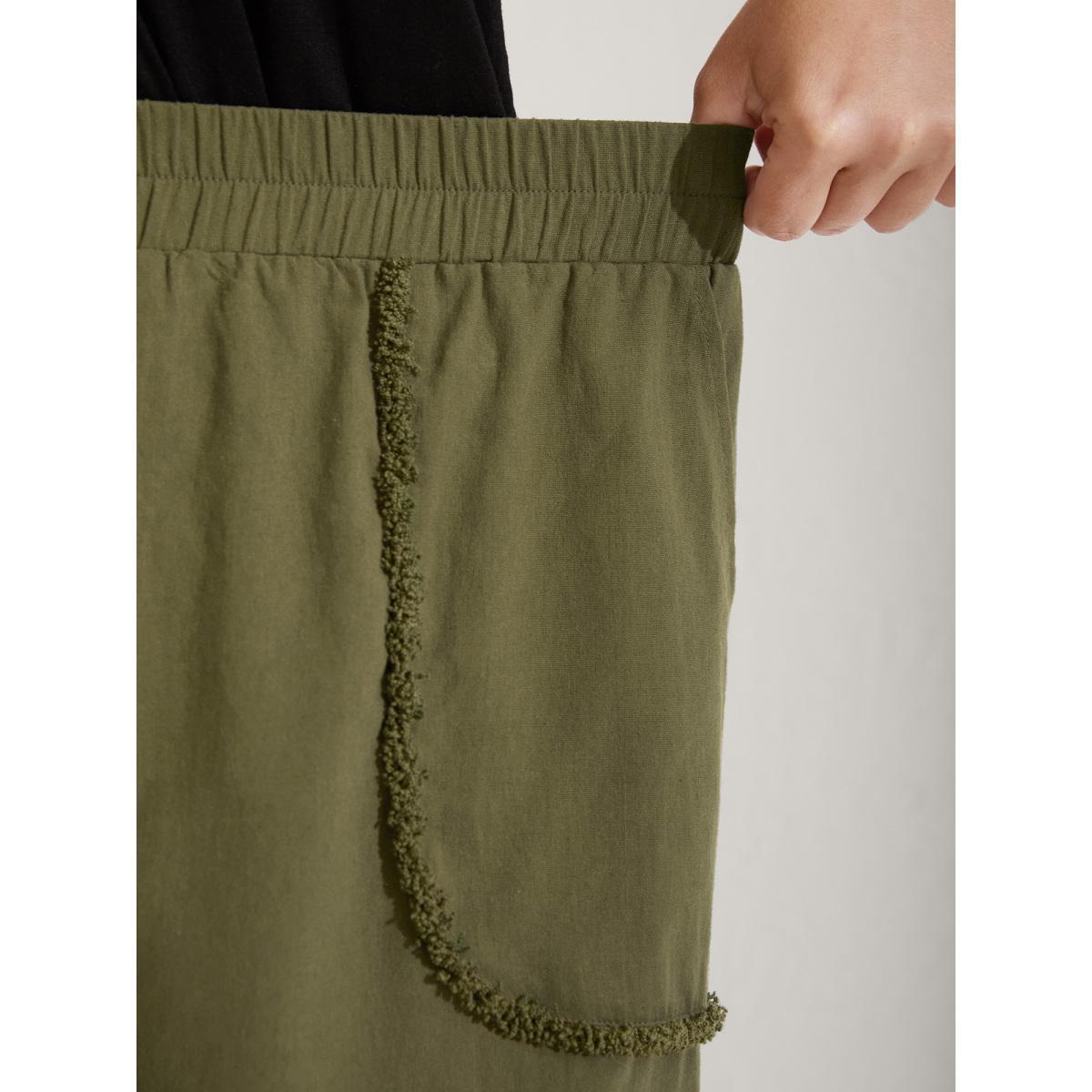 Plus Size Stretchy Waist Frayed Hem Wide-Leg Pants Women ArmyGreen Resort Wide Leg Mid Rise Vacation Pants BloomChic 10/M Product Image