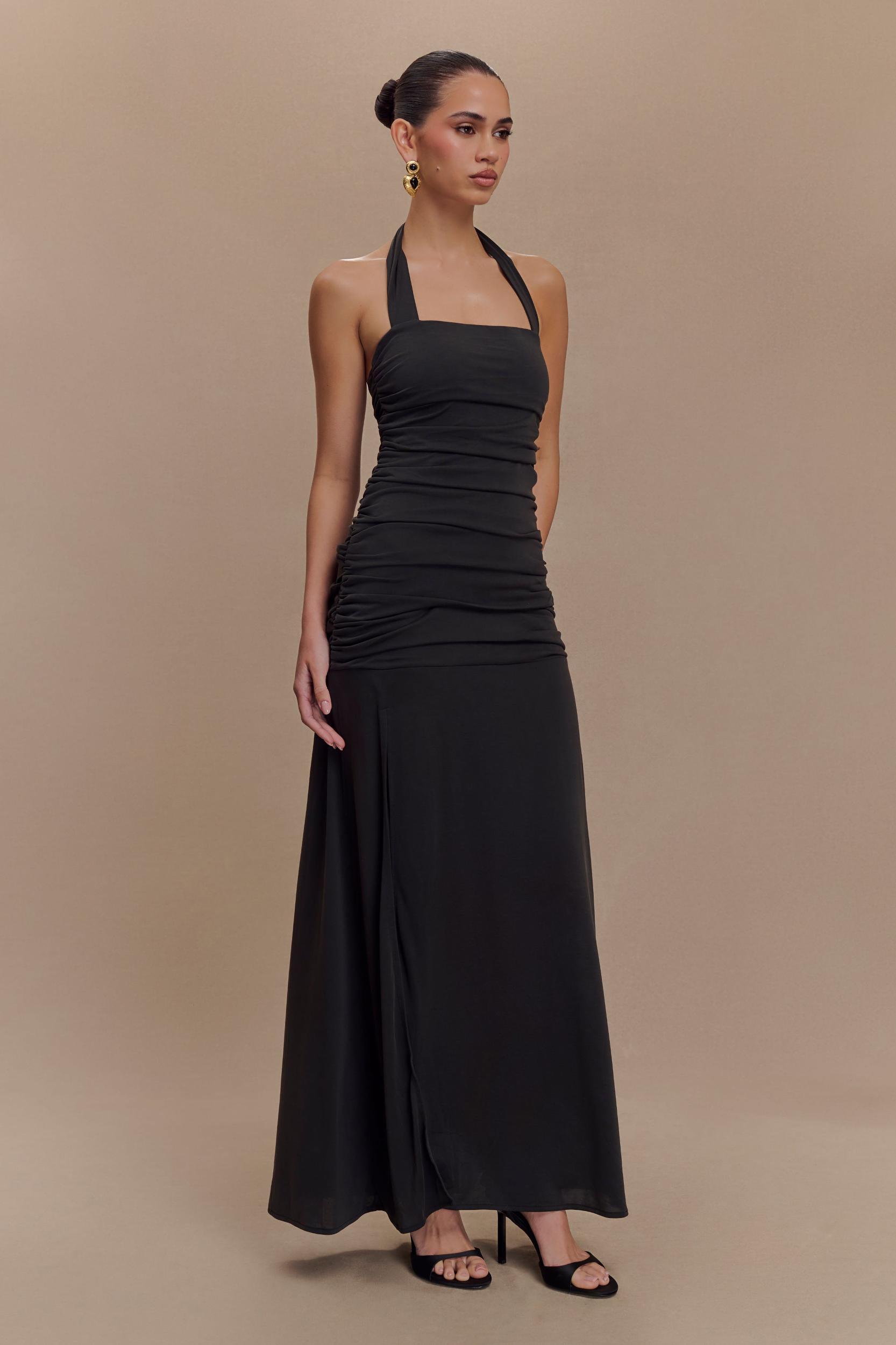 Bentley Peached Jersey Halter Maxi Dress - Black Product Image