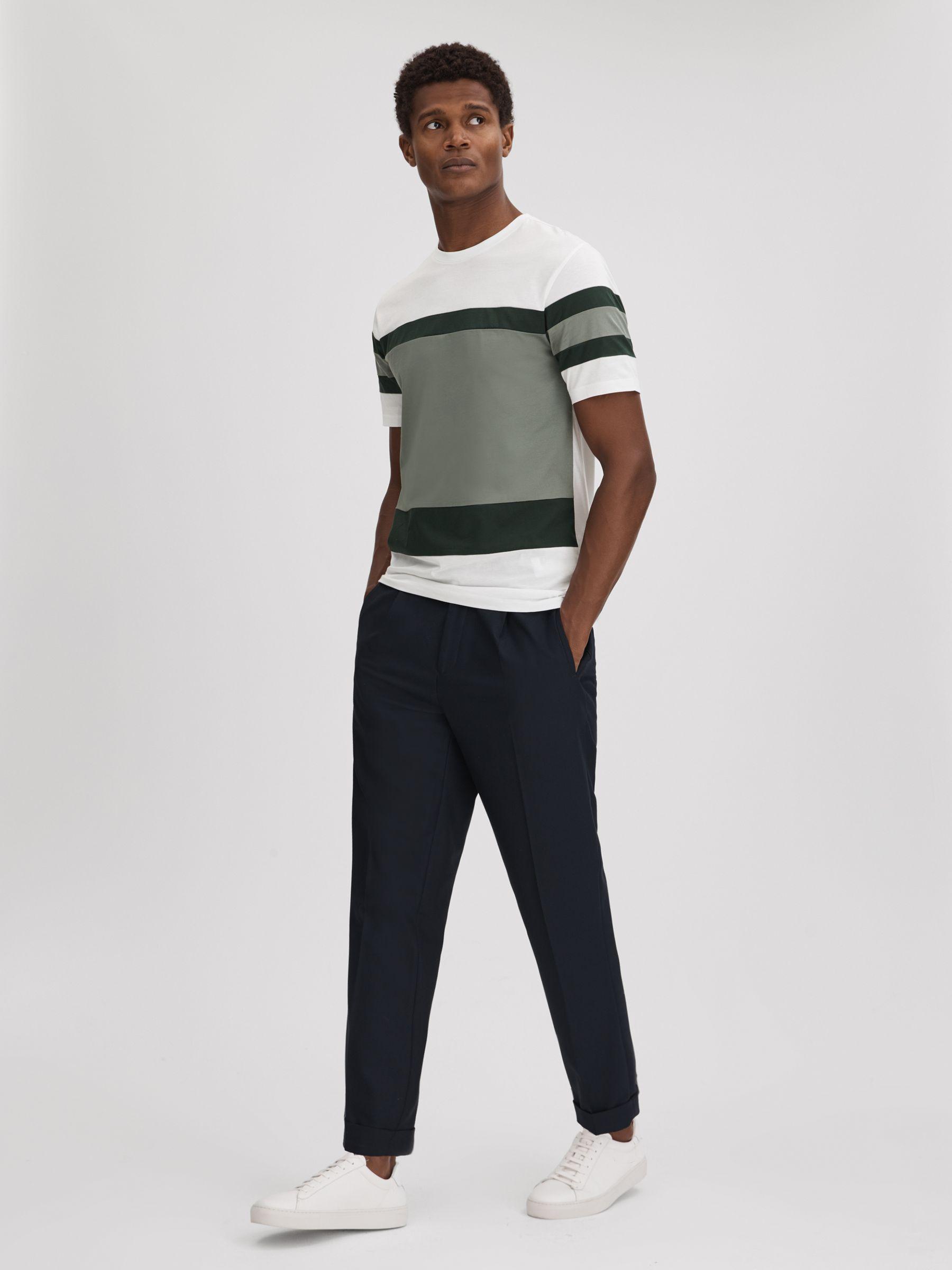 Mercerised Cotton Crew Neck T-Shirt in Sage Multi Product Image