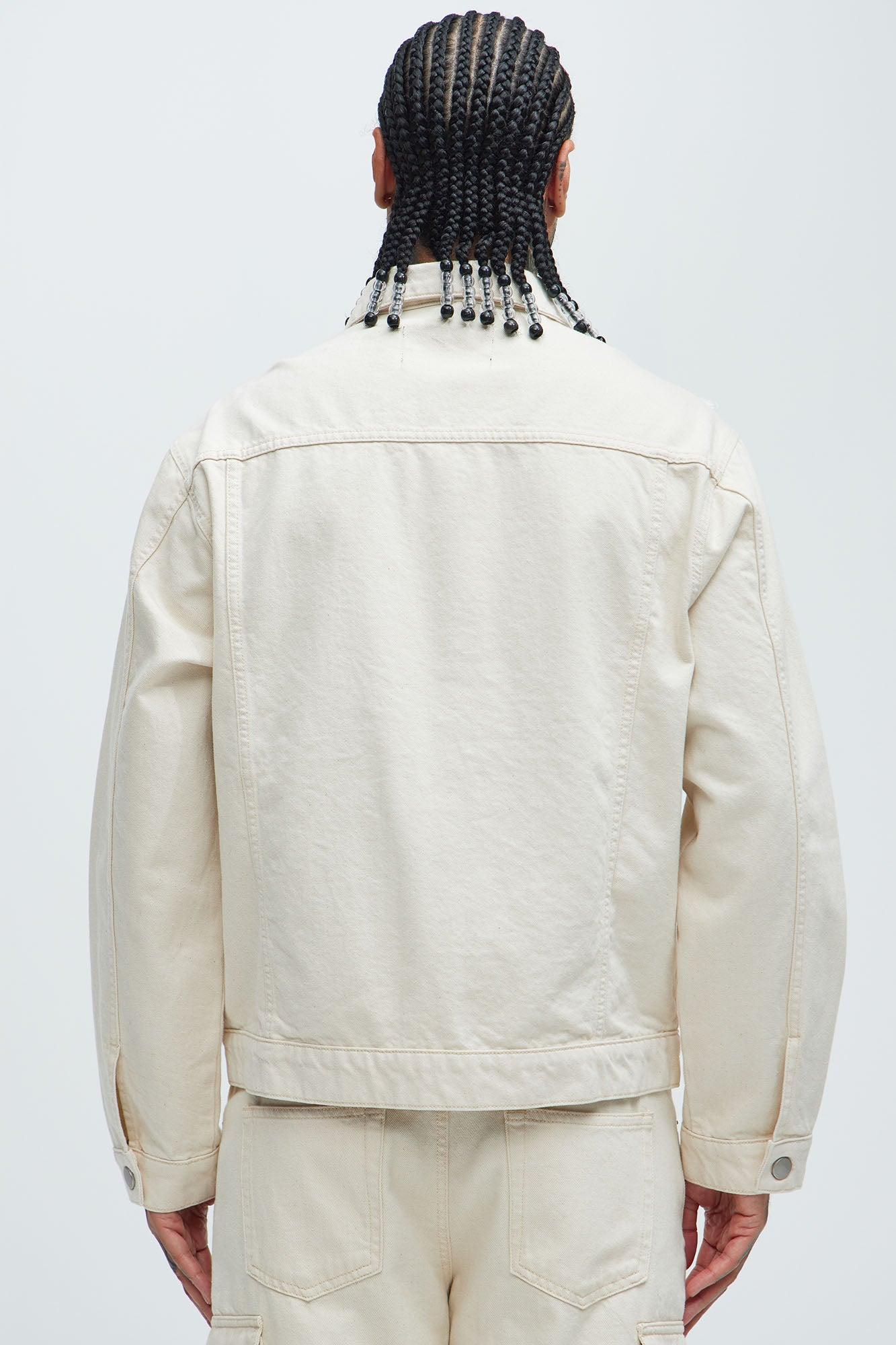 Benson Distressed Trucker Jacket - Cream Product Image
