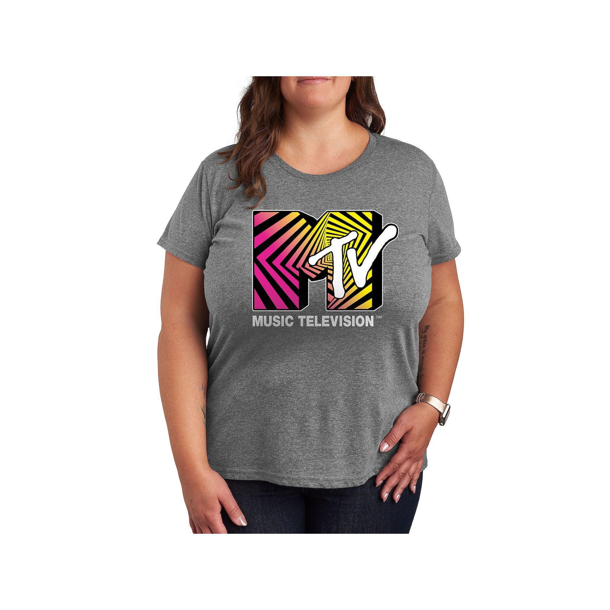 Plus MTV Optical 80s Graphic Tee, Womens Grey Royal Blue Product Image