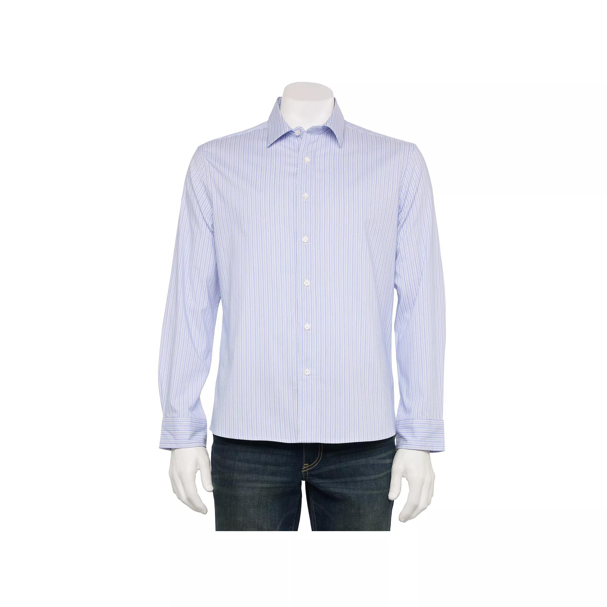 Men's Sonoma Goods For Life® Long-Sleeve Performance Shirt, Size: XL, Blue White Mini Stripe Product Image