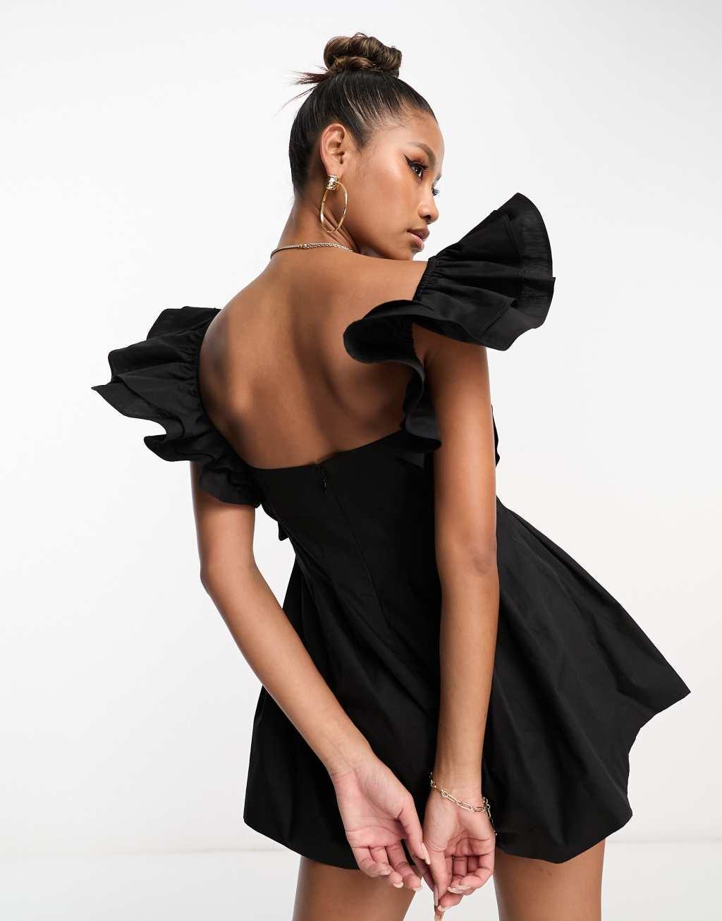 ASOS LUXE poplin romper with corsage and ruffle sleeves Product Image