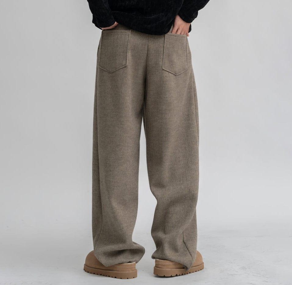 RT No. 12449 KHAKI PLEATED WIDE STRAIGHT PANTS Product Image
