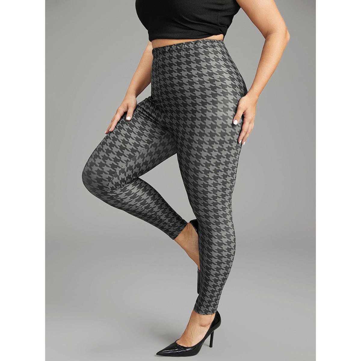 Plus Size Houndstooth Print High Rise Skinny Leggings Women DimGray Casual High stretch Skinny High Rise Dailywear Leggings BloomChic 22-24/3X Product Image
