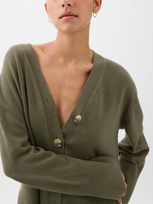 24/7 Split-Hem Linen-Blend Oversized Cardigan Product Image