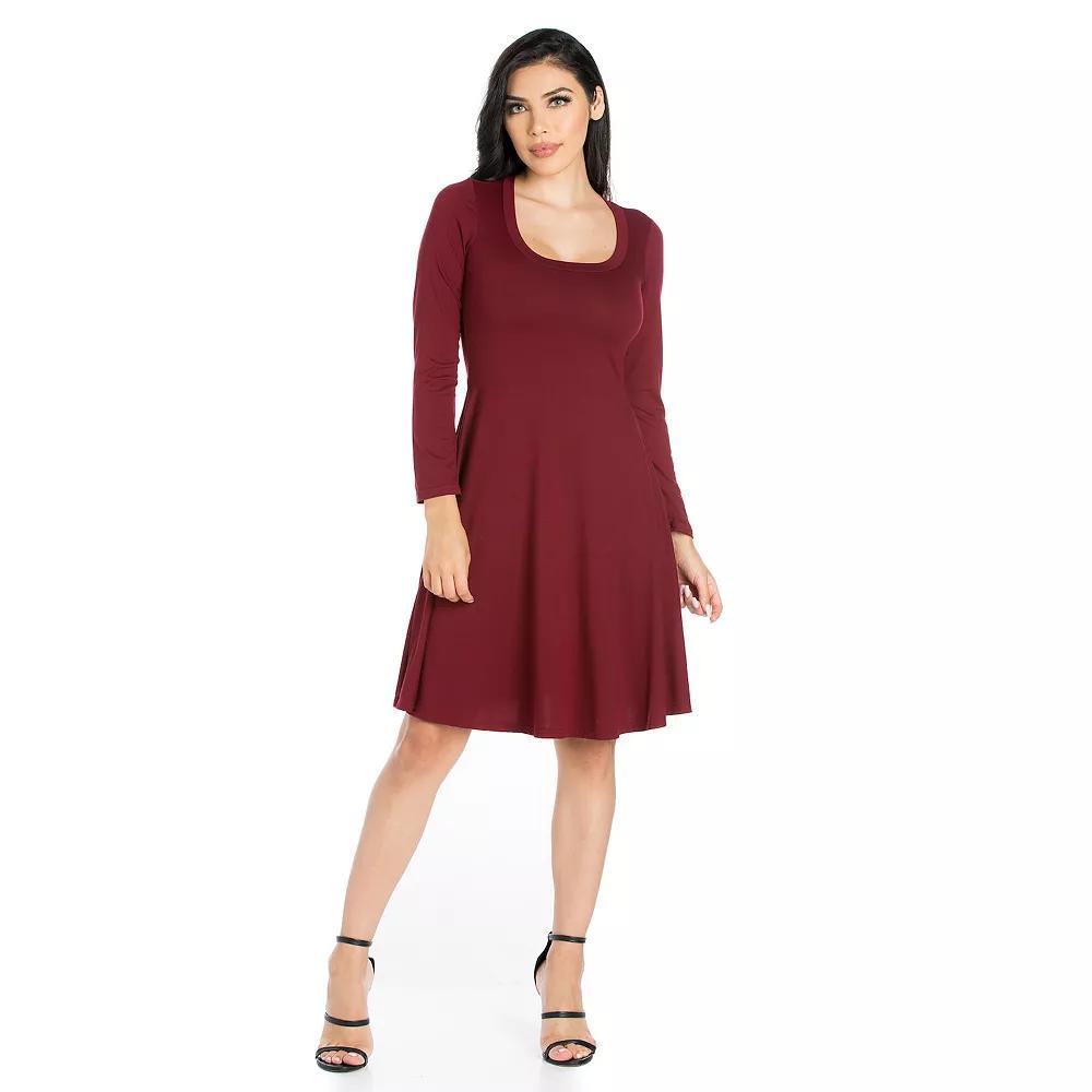 Women's 24seven Comfort Apparel Classic Scoopneck Long Sleeve Flared Mini Dress, Size: XL, Red2 Product Image