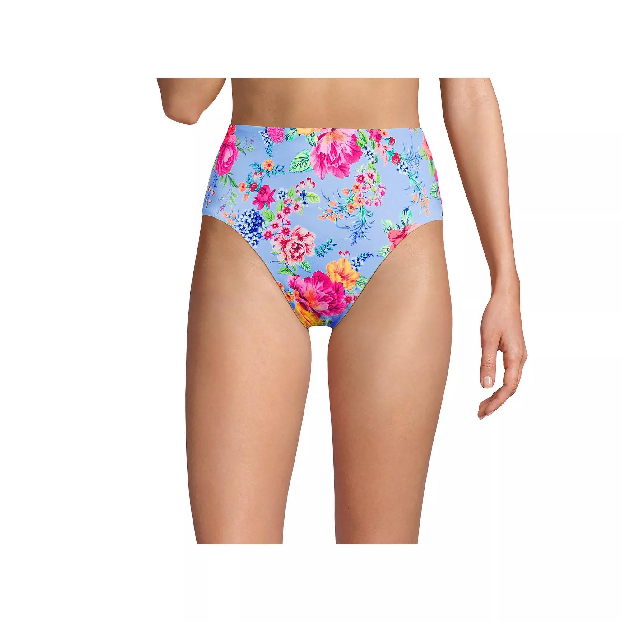 Women's Lands' End Smoothing High Waisted Bikini Bottoms, Size: 12, Deep  Blue Floral Product Image