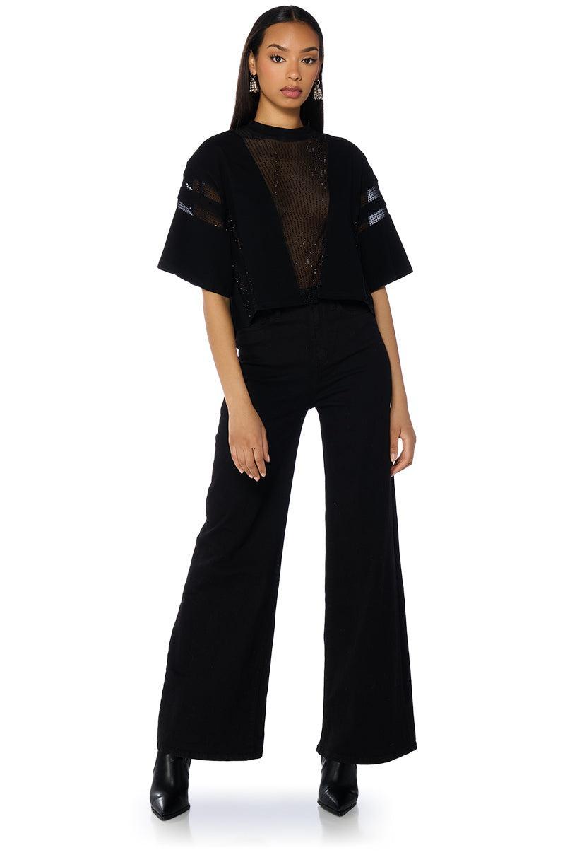 ALL STAR RHINESTONE MESH TSHIRT IN BLACK Product Image