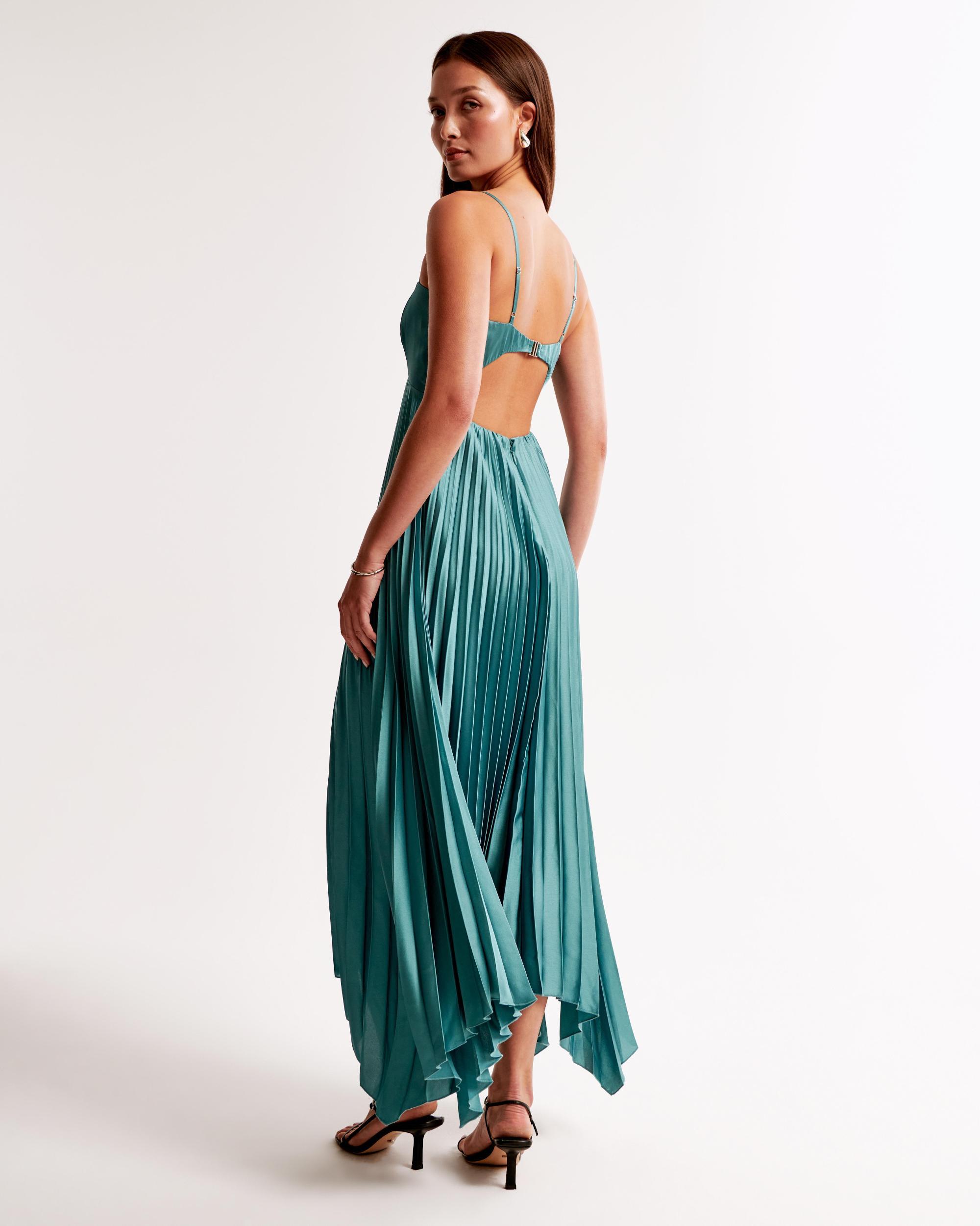 The A&F Giselle Clasp-Back Pleated Midi Dress Product Image