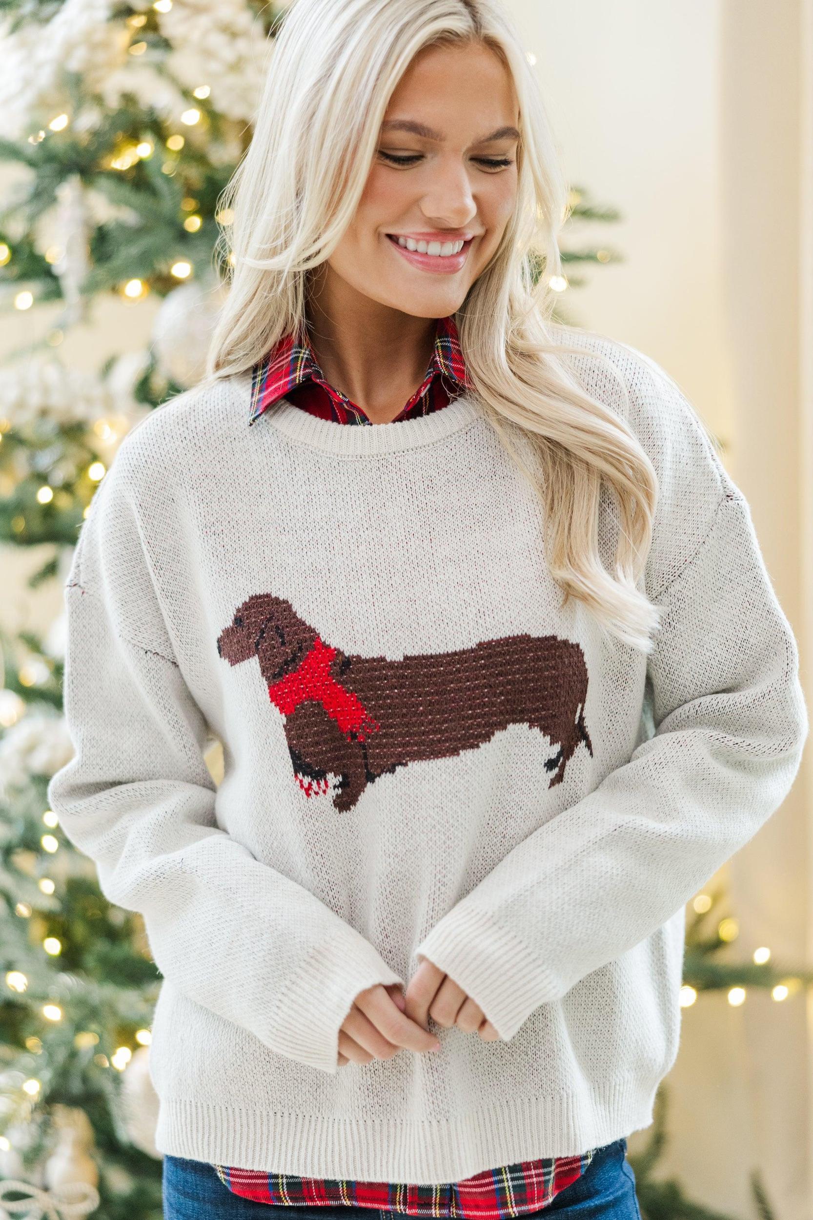 Home For The Holidays Cream Dachshund Sweater Female Product Image