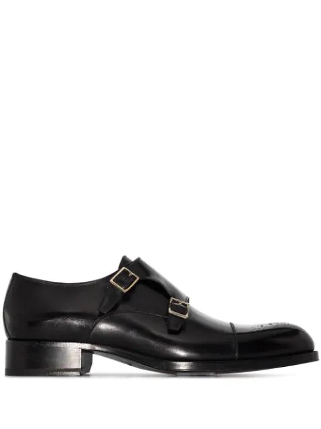 TOM FORD Wessex Leather Monk Strap Shoes In Black Product Image