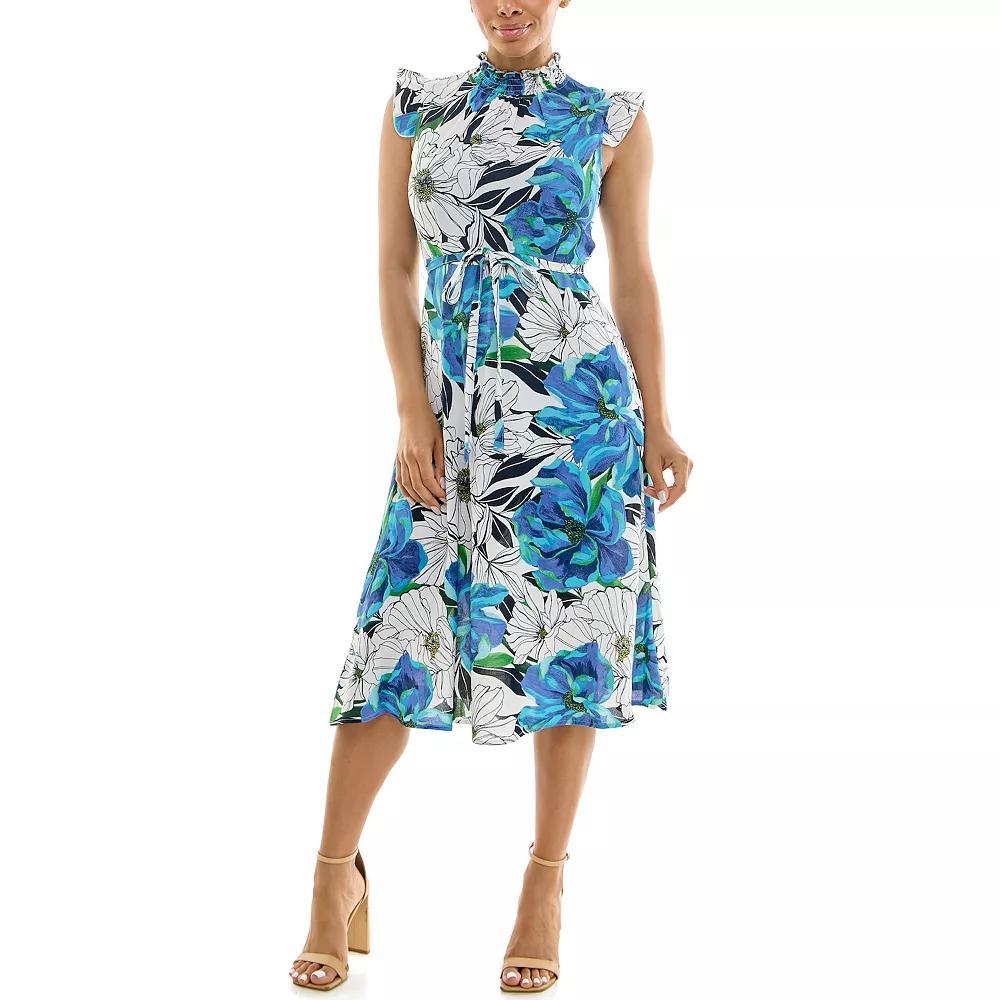 Women's Nina Leonard Smocked Printed Dress, Size: XL, Praline Team Product Image