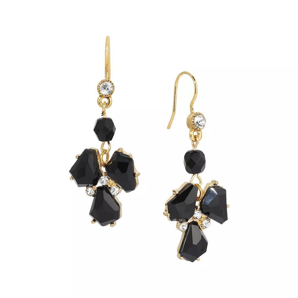 1928 Gold Tone Jet Black Crystal Accent Wire Earrings, Womens Product Image