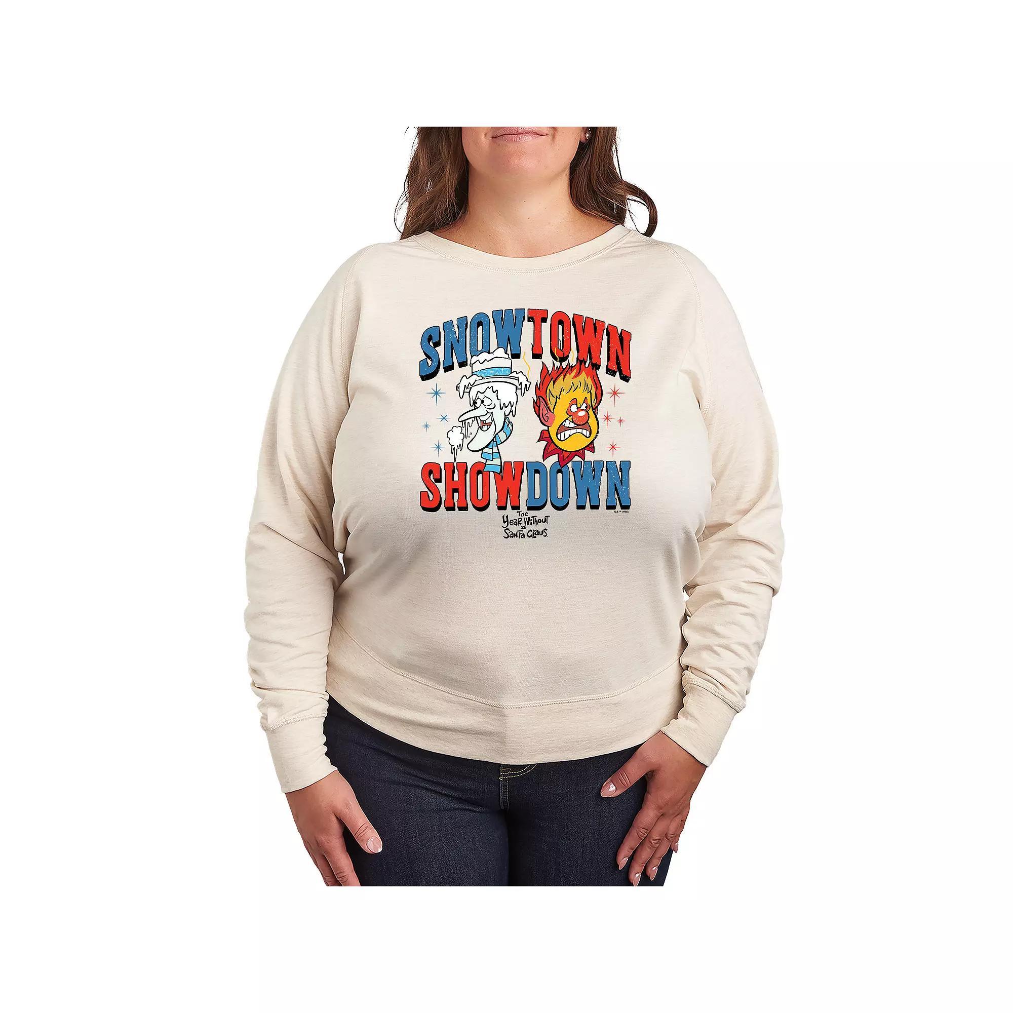 Plus Size The Year Without a Santa Claus Snow Town Showdown French Terry Long Sleeve Tee, Womens Product Image