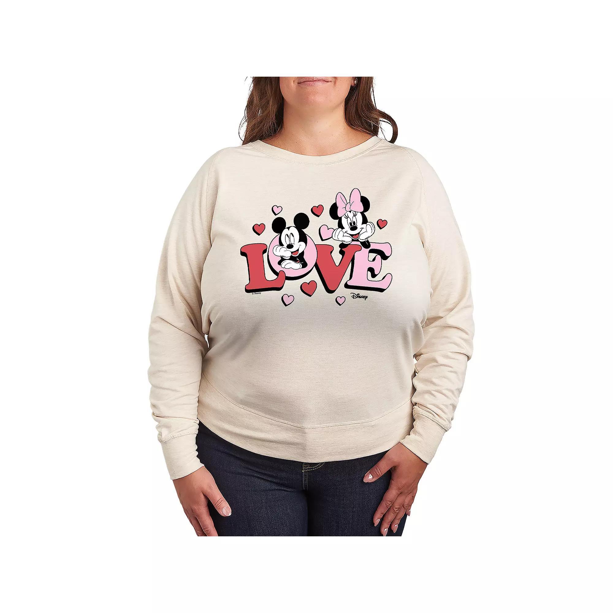 Disneys Mickey & Minnie Mouse Plus Size Love French Terry Long Sleeve Tee, Womens Product Image