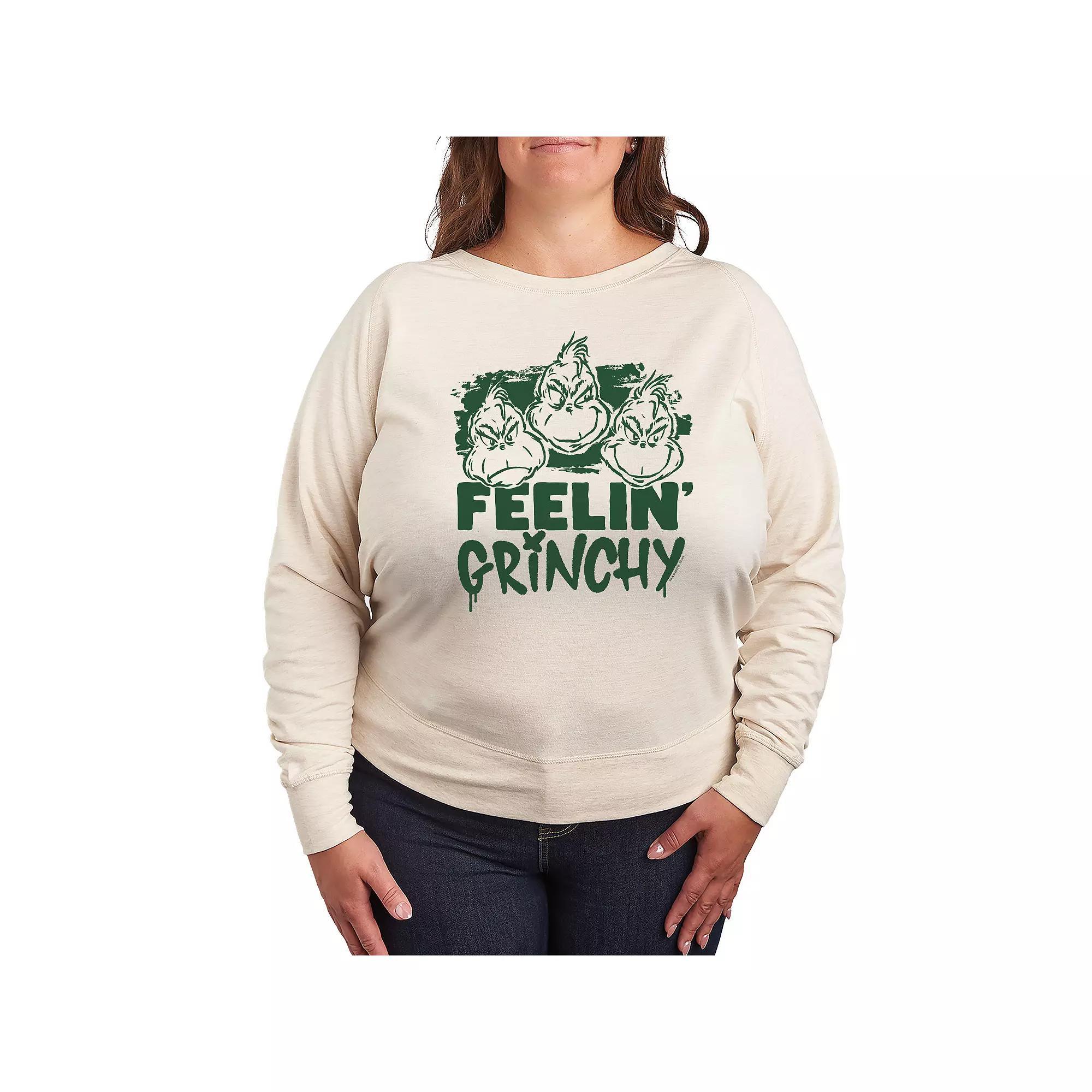Plus Size Dr. Seuss Feelin Grinchy French Terry Long Sleeve Tee, Womens Product Image