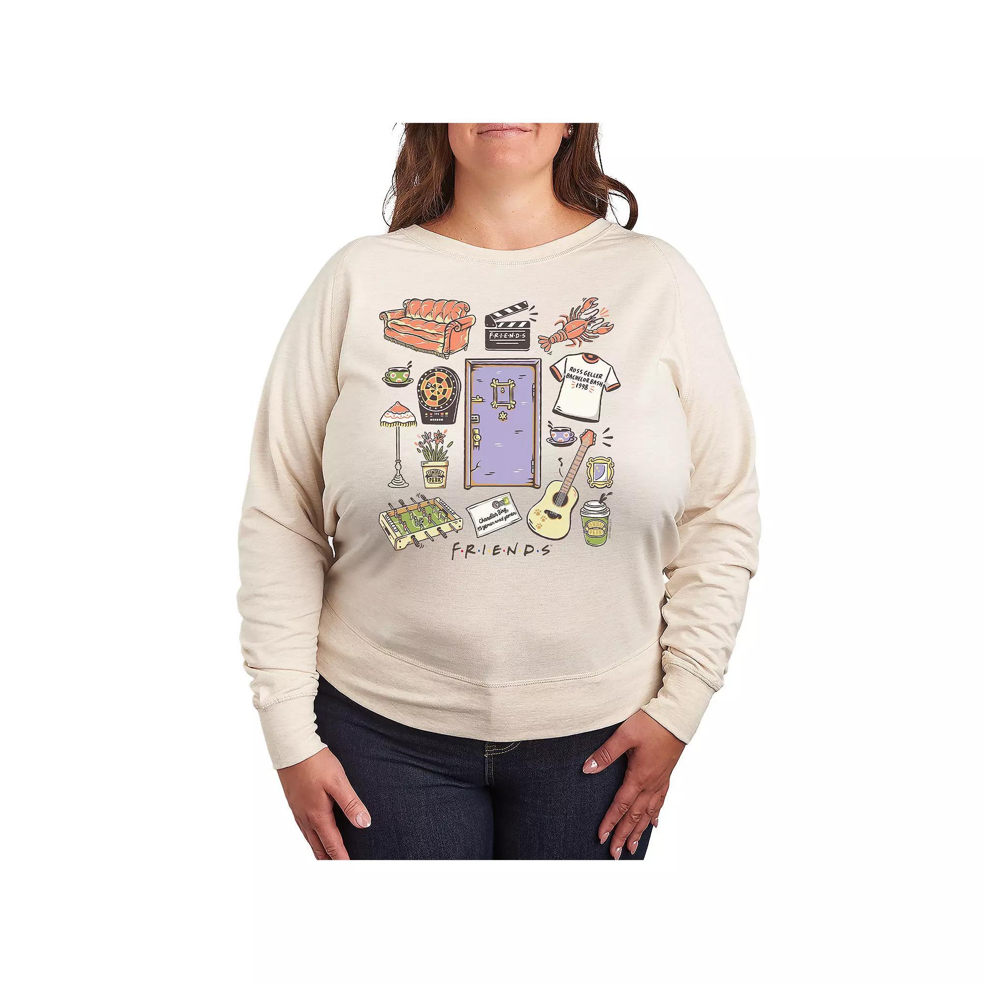 Plus Size Friends Icons Collage French Terry Long Sleeve Tee, Womens Product Image