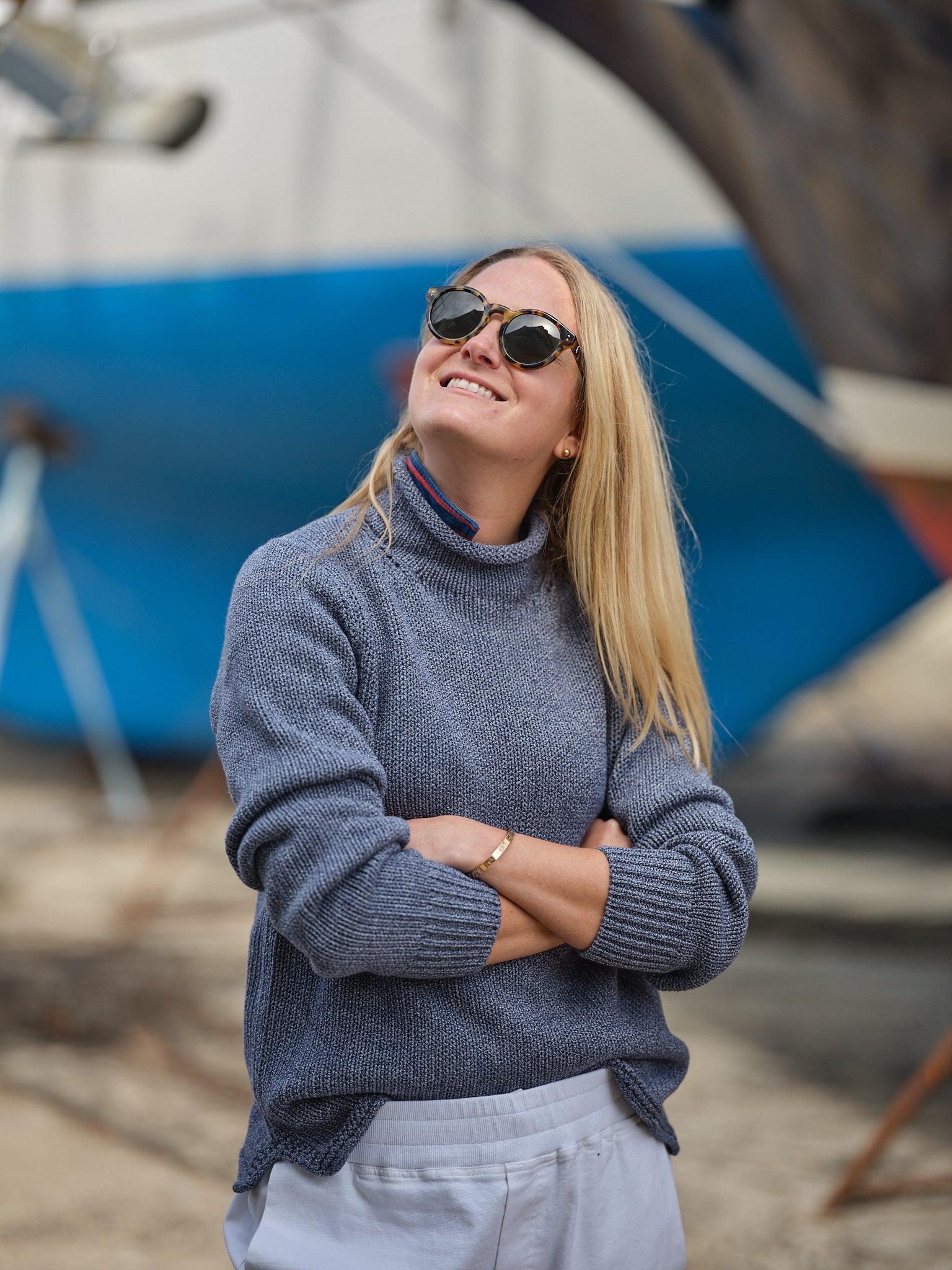 Women's Fisherman's Sweater in Denim Mix Product Image