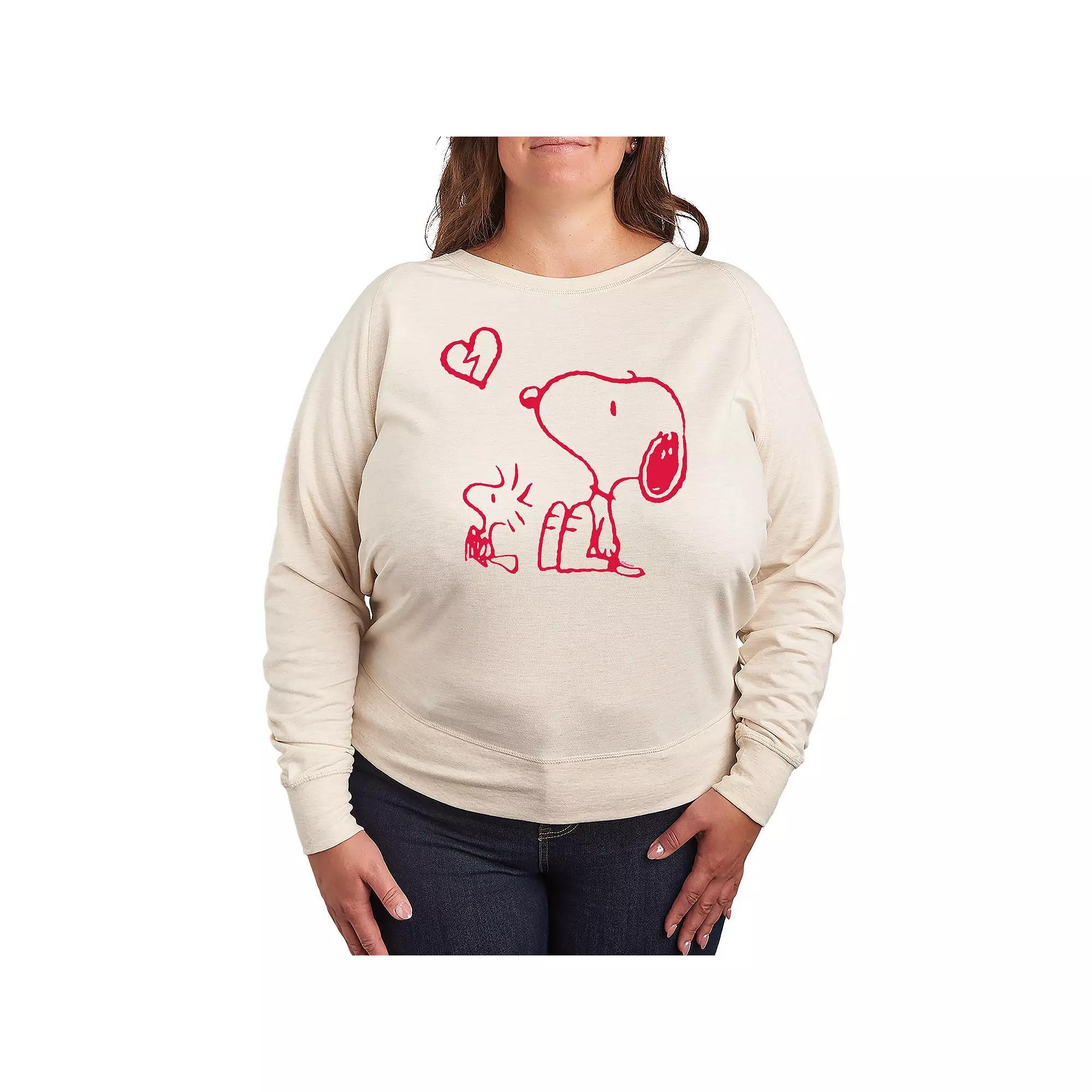 Plus Size Peanuts Snoopy & Woodstock Broken Heart French Terry Long Sleeve Tee, Womens Product Image