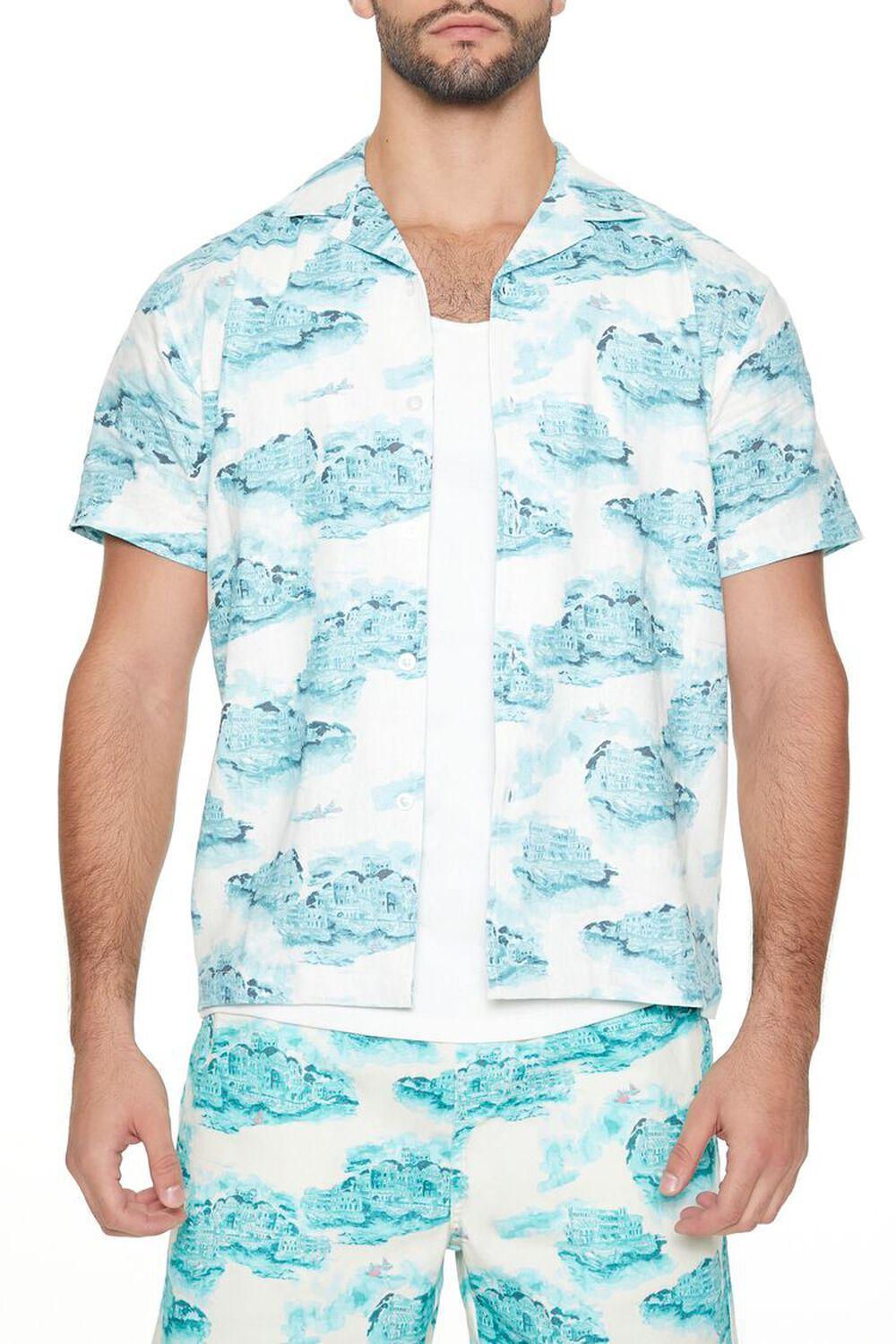 Linen-Blend Cityscape Print Shirt | Forever 21 Product Image