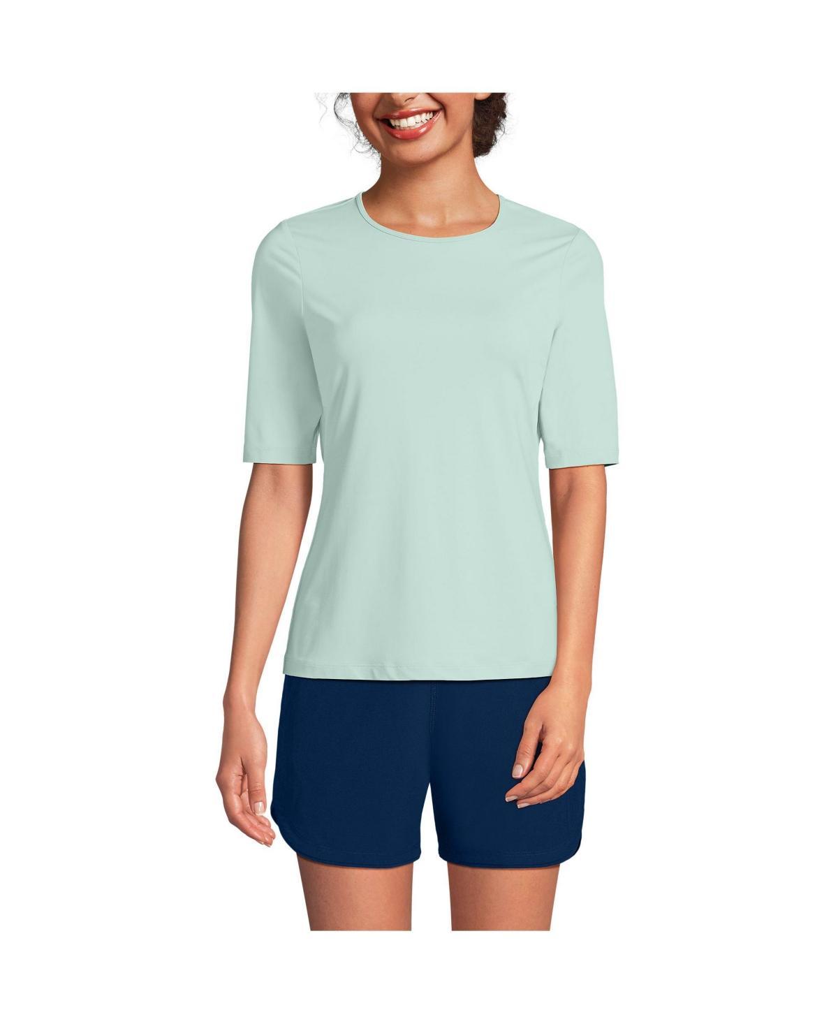 Plus Size Lands' End UPF 50 Elbow-Sleeve Rash Guard Swim Tee, Women's, Size: 1XL, Black Product Image