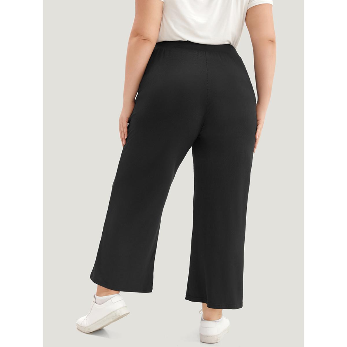Rib Knit Solid Pocket Sweatpants Black Plus Size Women Casual Dailywear Texture 22-24/3X Bloomchic Product Image